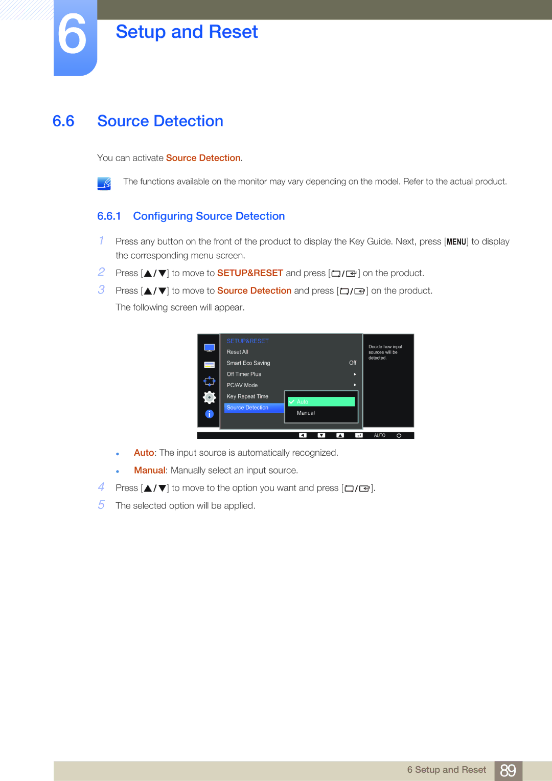 Samsung LS22E45UDWG/EN, LS23E65UDC/EN, LS24E45UDLC/EN, LS24E45KBS/EN, LS24E65UPL/EN manual Configuring Source Detection 