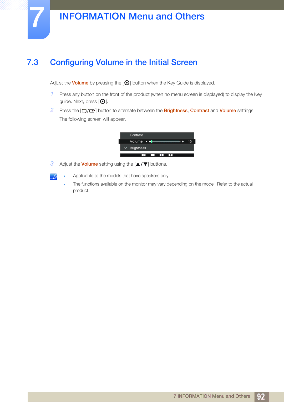 Samsung LS24E65UXWG/EN, LS23E65UDC/EN, LS24E45UDLC/EN, LS24E45KBS/EN, LS24E65UPL/EN Configuring Volume in the Initial Screen 