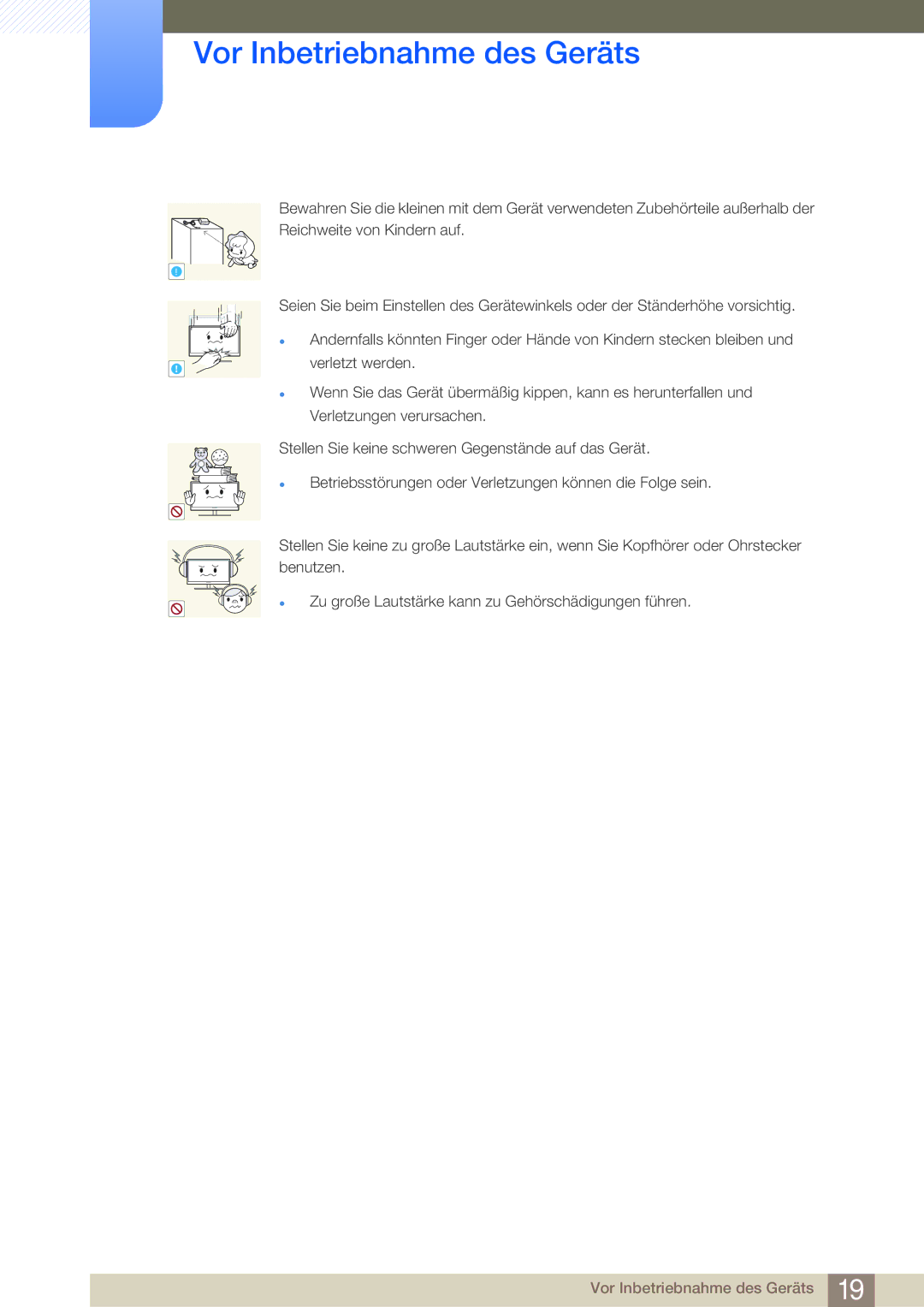 Samsung LS24E45KBS/EN, LS23E65UDC/EN, LS24E45UDLC/EN, LS24E65UPL/EN, LS27E45KBS/EN manual Vor Inbetriebnahme des Geräts 