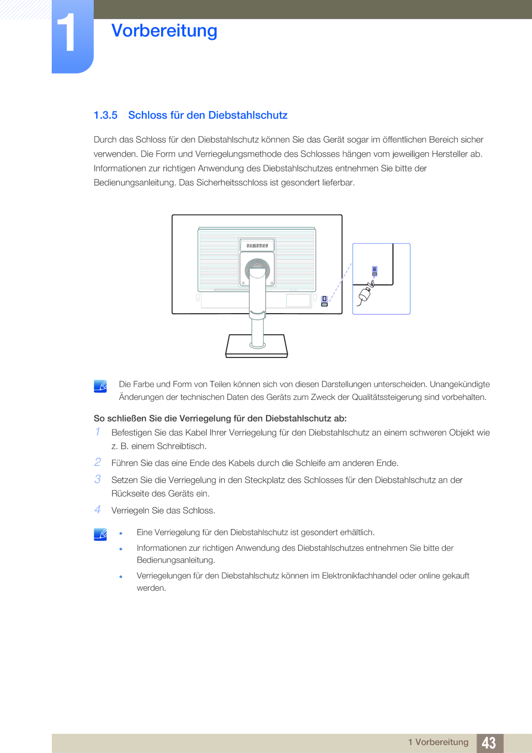 Samsung LS24E65UDW/EN, LS23E65UDC/EN, LS24E45UDLC/EN, LS24E45KBS/EN, LS24E65UPL/EN manual Schloss für den Diebstahlschutz 