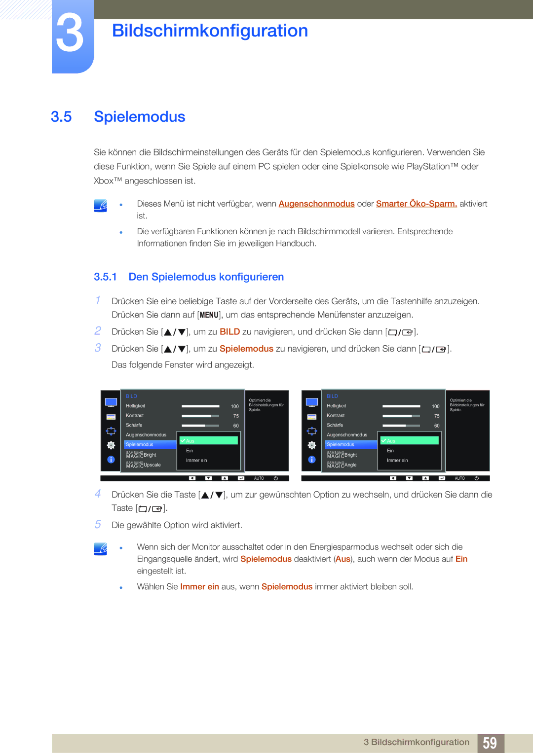 Samsung LS27E65UDS/EN, LS23E65UDC/EN, LS24E45UDLC/EN, LS24E45KBS/EN, LS24E65UPL/EN manual Den Spielemodus konfigurieren 