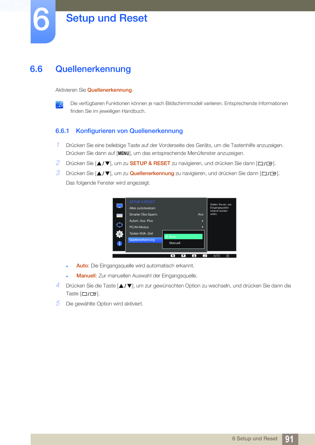 Samsung LS24E65UDWG/EN, LS23E65UDC/EN, LS24E45UDLC/EN, LS24E45KBS/EN, LS24E65UPL/EN Konfigurieren von Quellenerkennung 