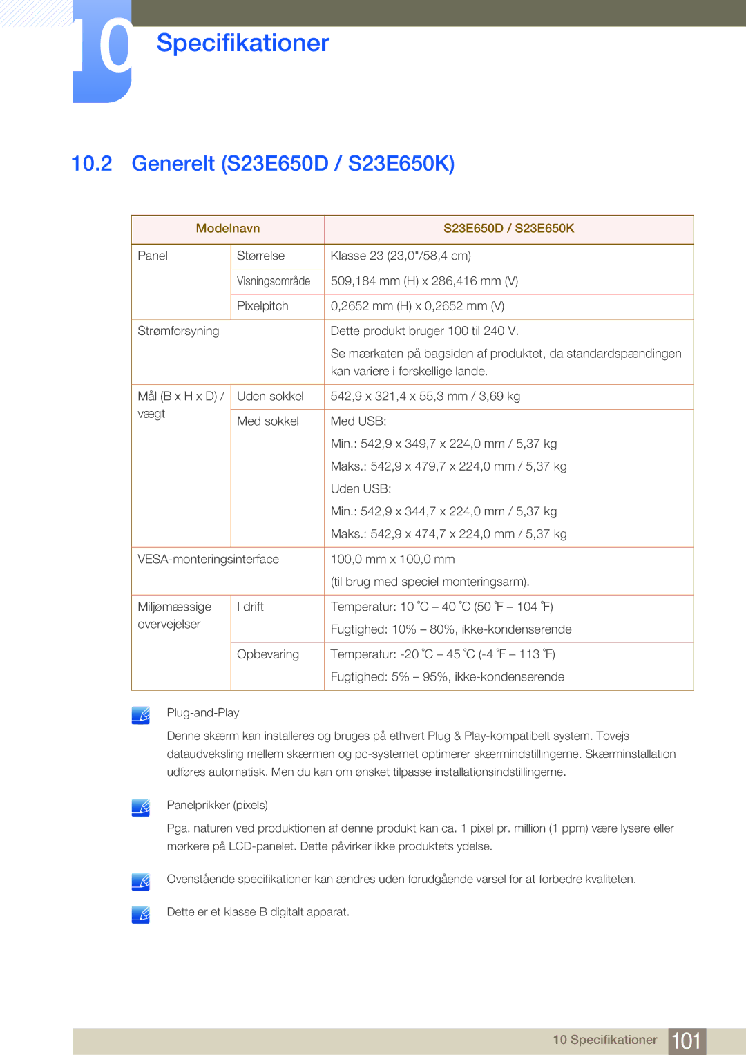 Samsung LS24E65UPLC/EN, LS23E65UDC/EN, LS24E65UPL/EN manual Generelt S23E650D / S23E650K, Modelnavn S23E650D / S23E650K 