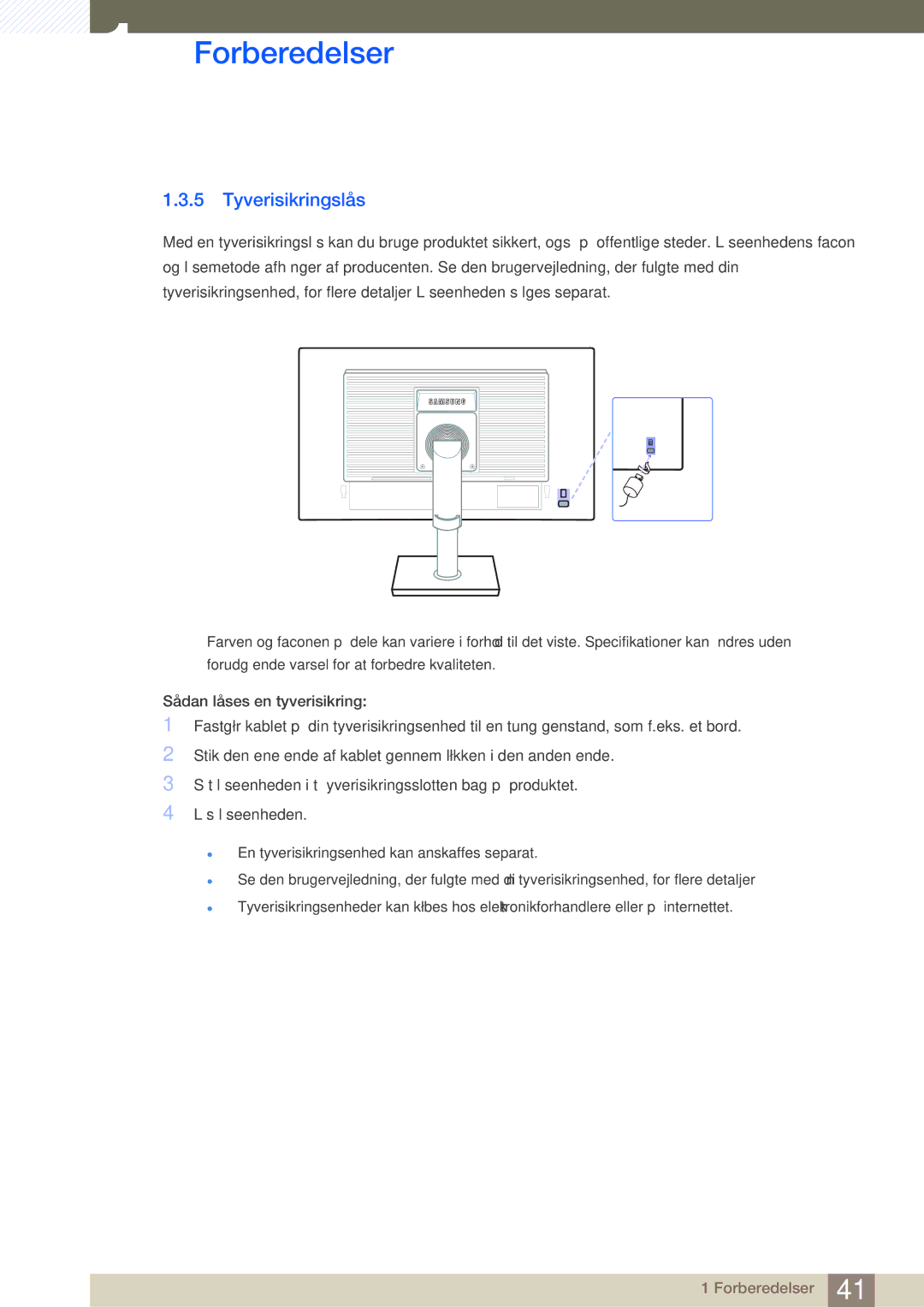 Samsung LS22E45UDWC/XE, LS23E65UDC/EN, LS24E65UPL/EN, LS22E45UDWG/EN, LS24E65UXWG/EN, LS24E45UFS/EN manual Tyverisikringslås 