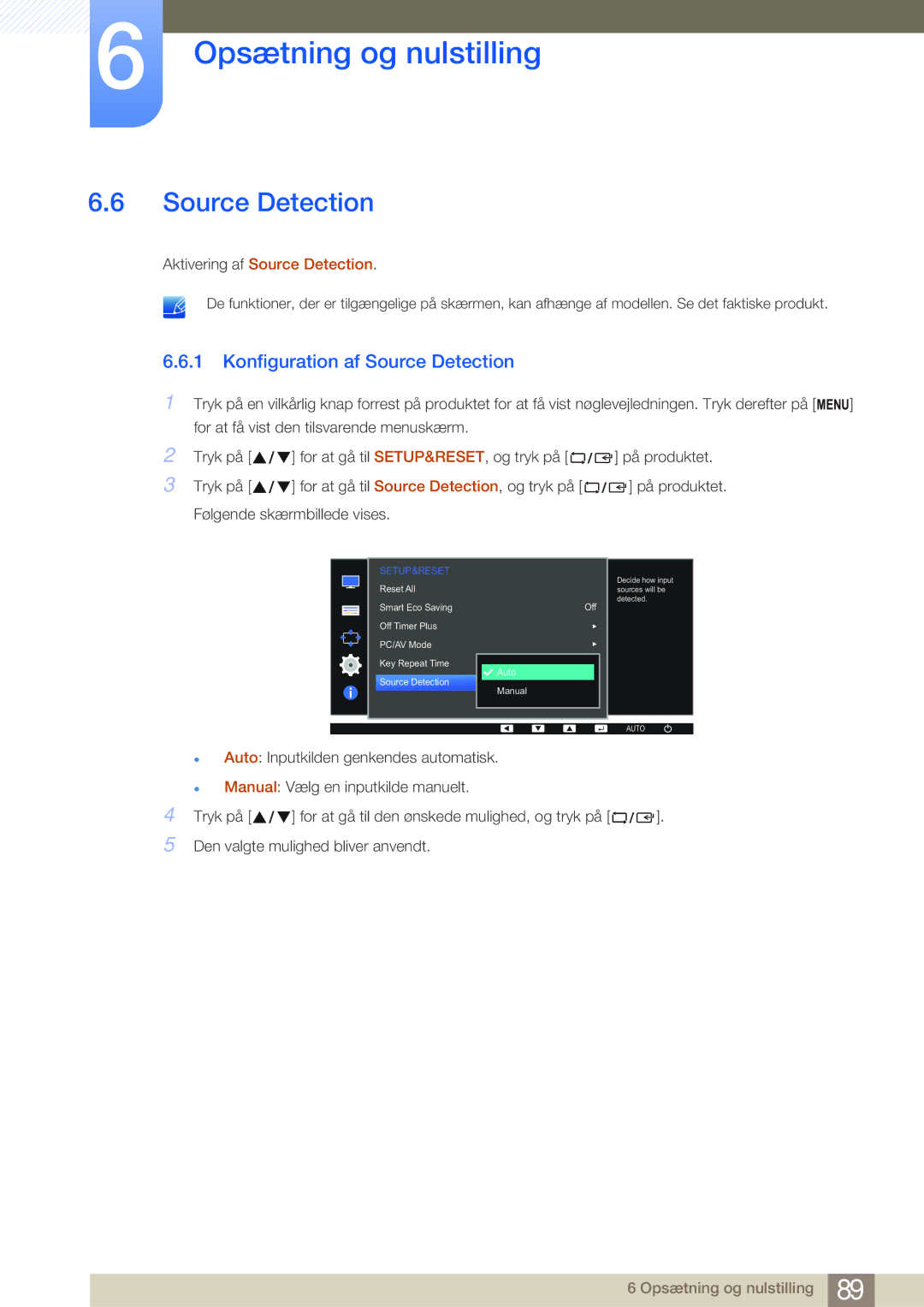 Samsung LS24E65UXWC/XE, LS23E65UDC/EN, LS24E65UPL/EN, LS22E45UDWG/EN, LS24E65UXWG/EN Konfiguration af Source Detection 