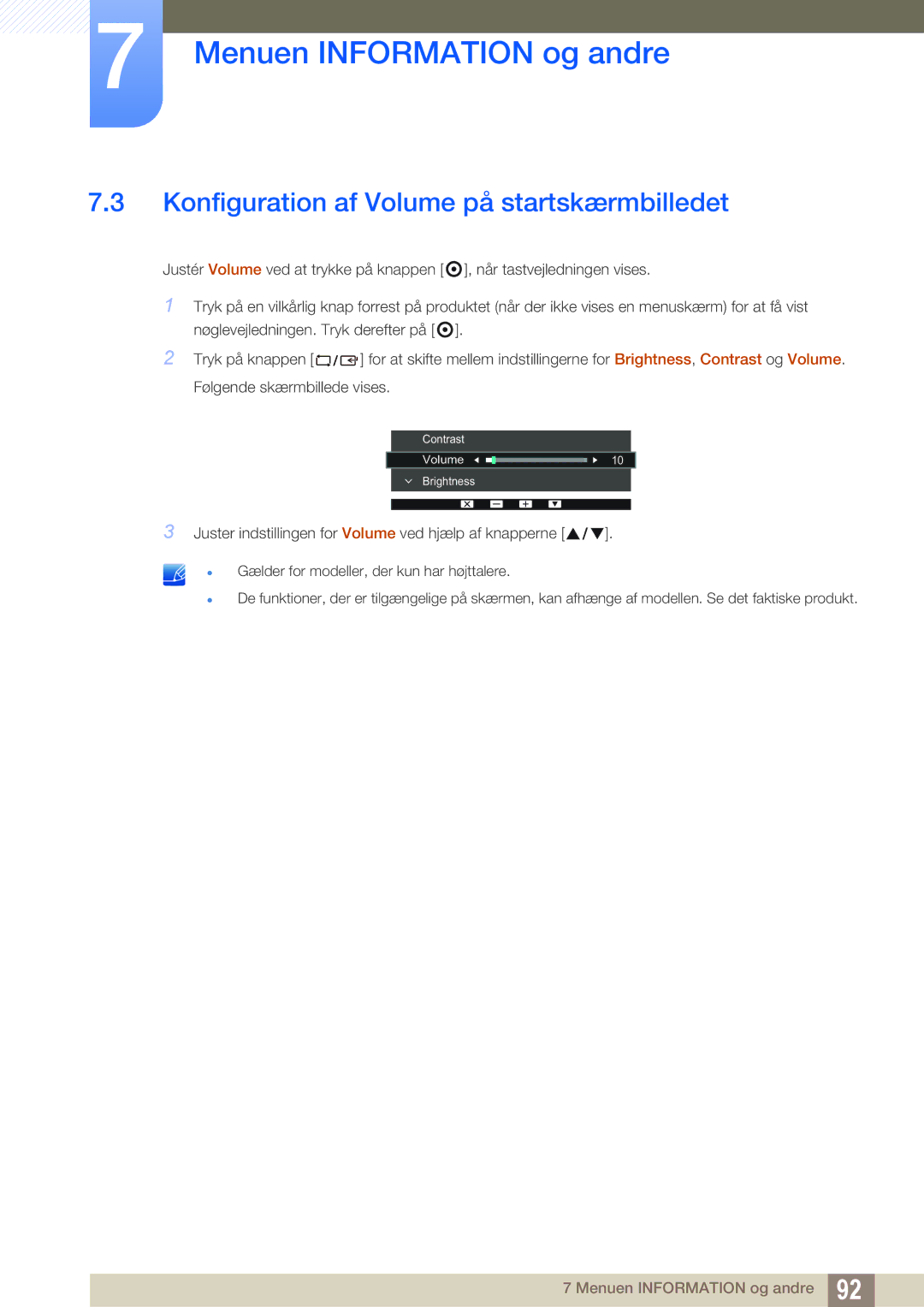 Samsung LS23E65UDC/EN, LS24E65UPL/EN, LS22E45UDWG/EN, LS24E65UXWG/EN manual Konfiguration af Volume på startskærmbilledet 