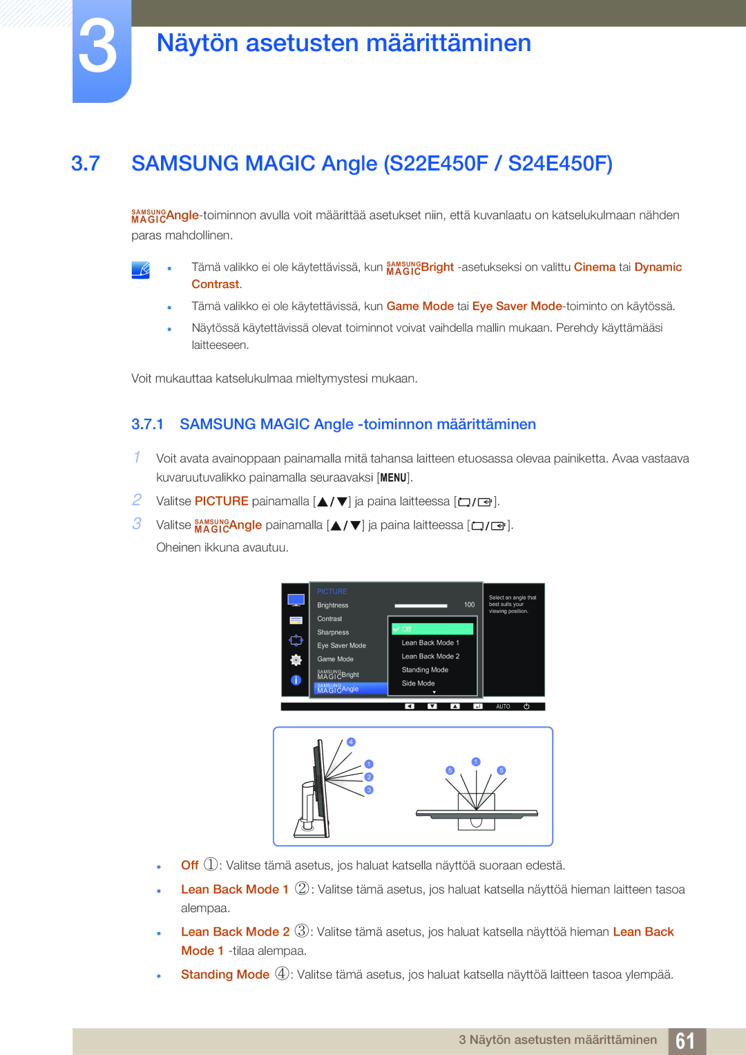 Samsung LS27E65UXS/EN, LS23E65UDC/EN Samsung Magic Angle S22E450F / S24E450F, Samsung Magic Angle -toiminnon määrittäminen 