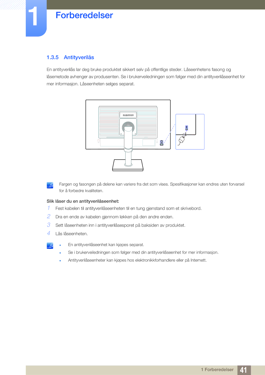 Samsung LS22E45UDWC/XE, LS23E65UDC/EN, LS24E65UPL/EN, LS22E45UDWG/EN, LS24E65UXWG/EN, LS24E45UFS/EN manual Antityverilås 