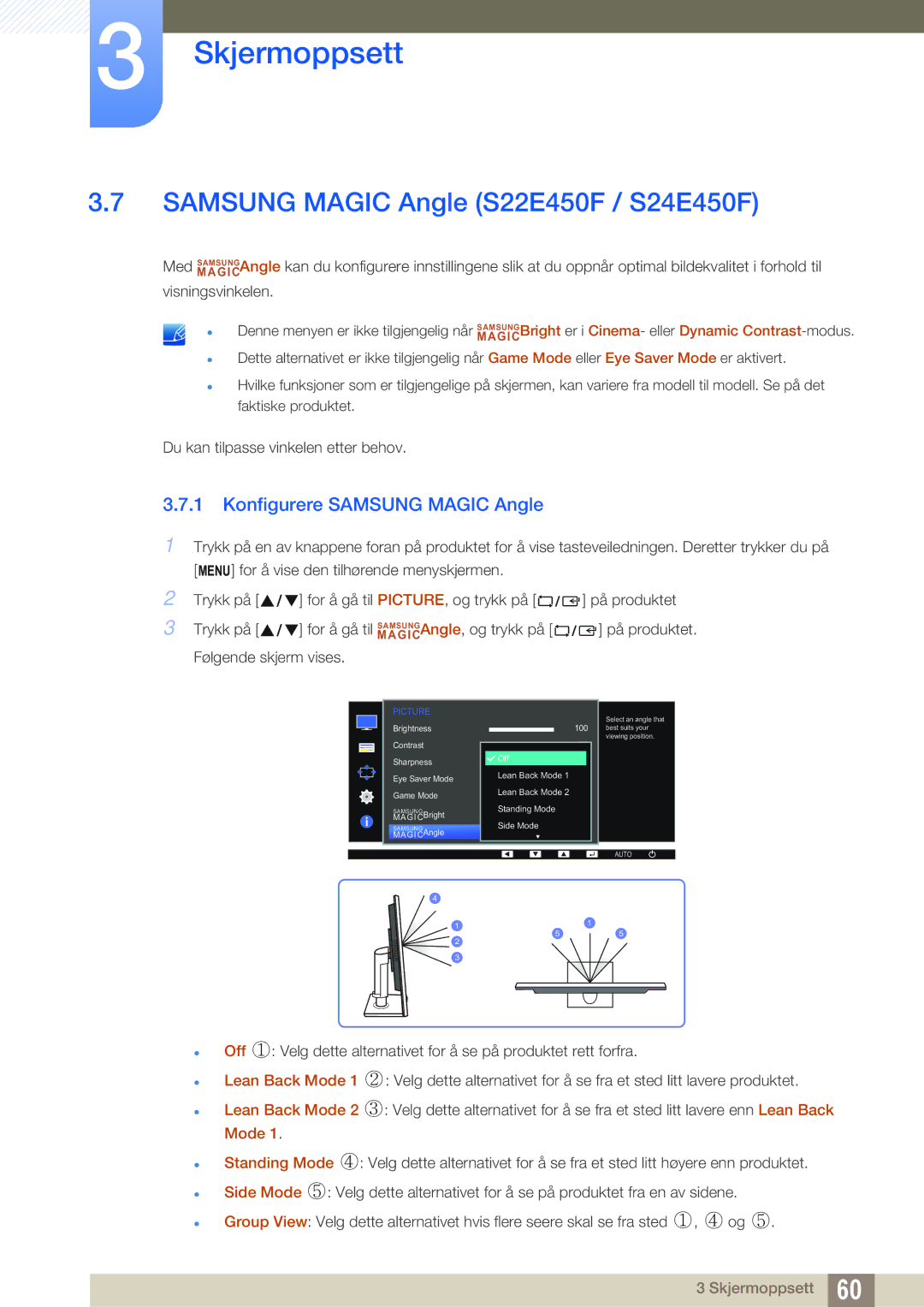 Samsung LS22E65UDS/EN, LS23E65UDC/EN manual Samsung Magic Angle S22E450F / S24E450F, Konfigurere Samsung Magic Angle 