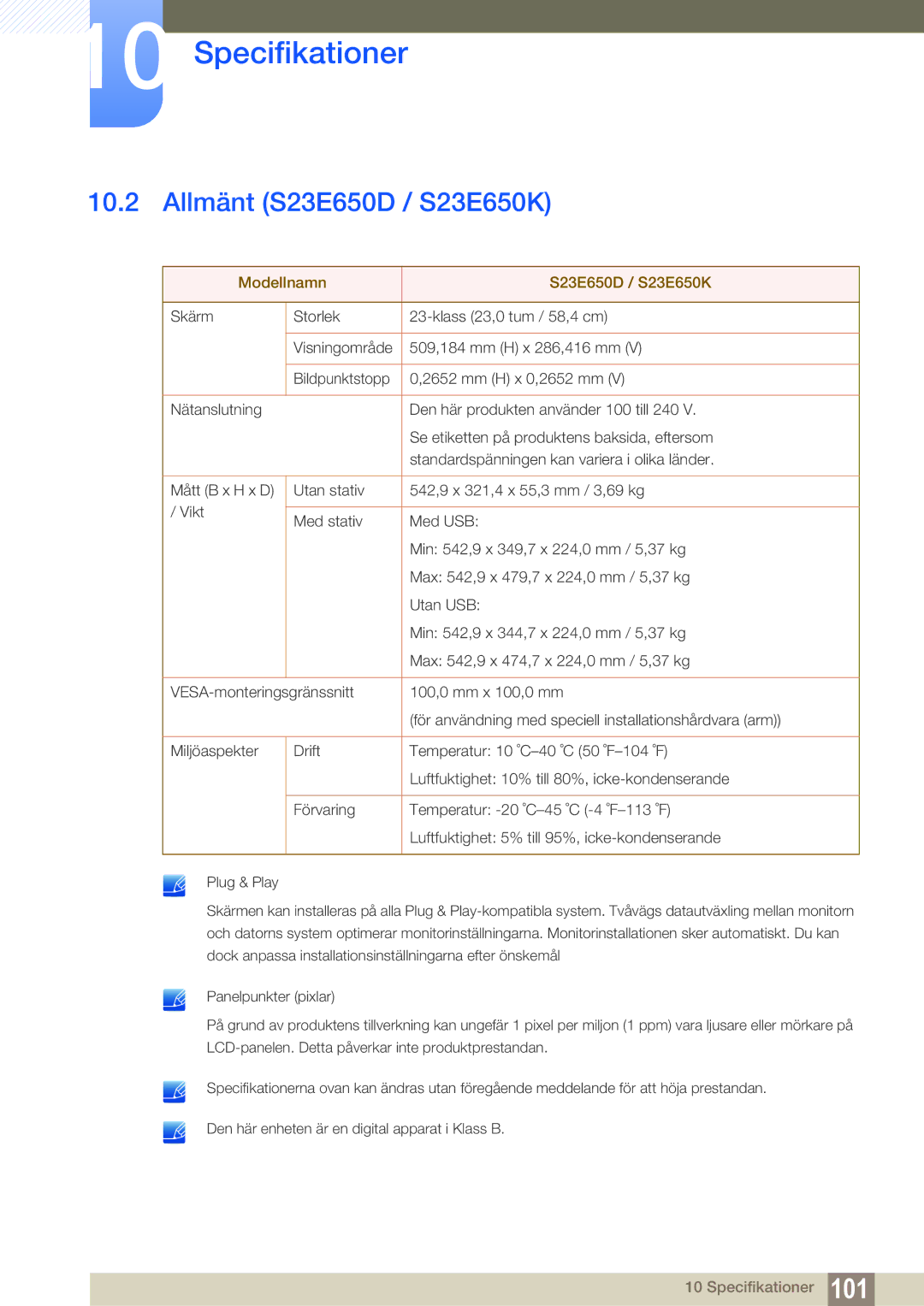 Samsung LS24E65UPLC/EN, LS23E65UDC/EN, LS24E65UPL/EN manual Allmänt S23E650D / S23E650K, Modellnamn S23E650D / S23E650K 