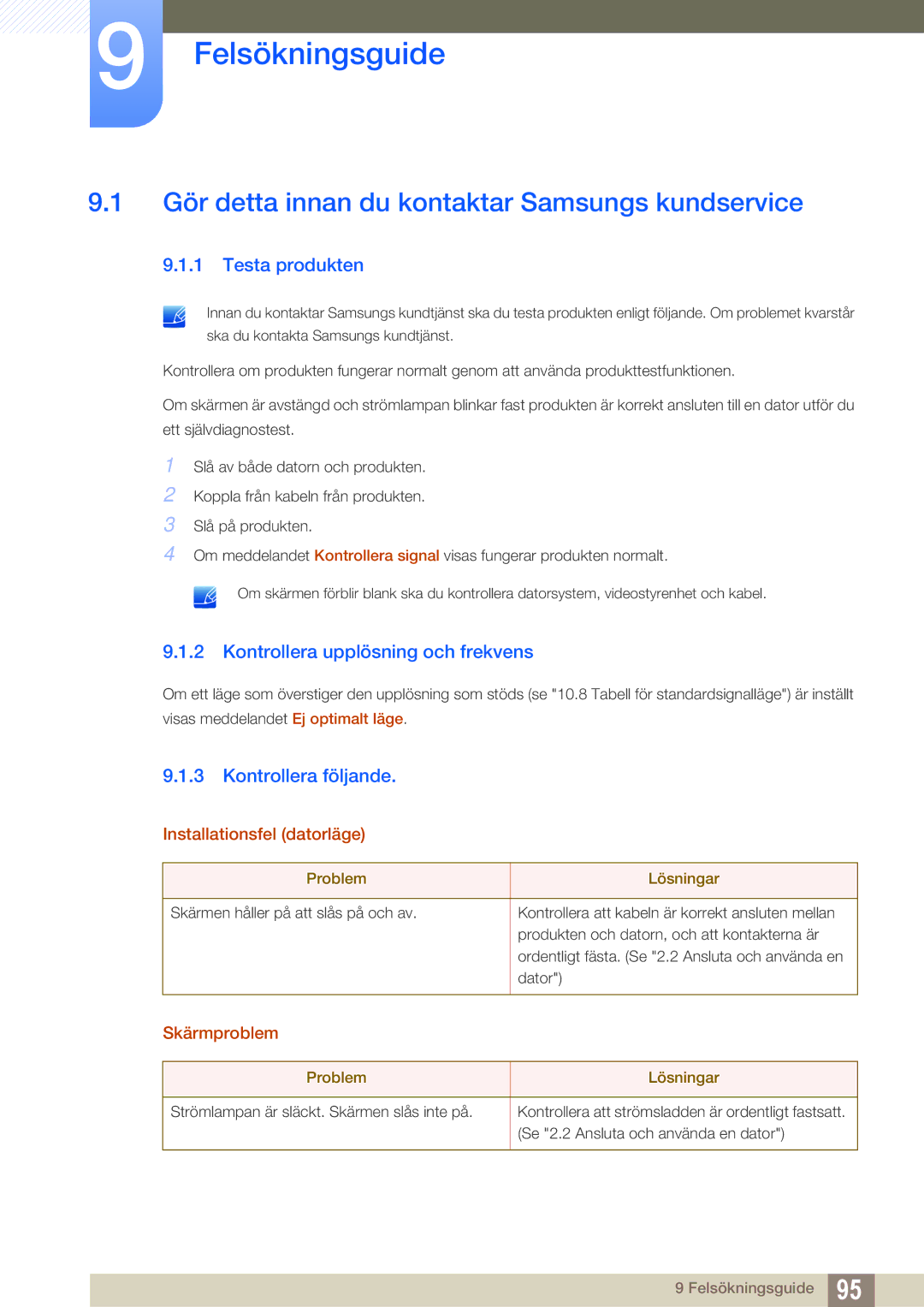 Samsung LS24E65UXWG/EN, LS23E65UDC/EN Felsökningsguide, Gör detta innan du kontaktar Samsungs kundservice, Testa produkten 