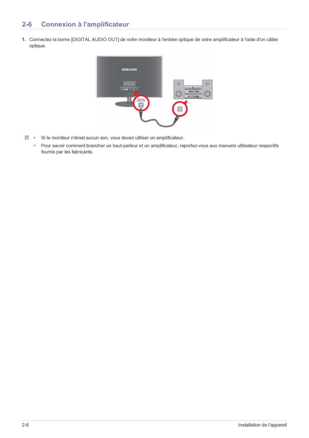 Samsung LS23EFPKFV/EN, LS23EFPKFK/ZA manual Connexion à lamplificateur 