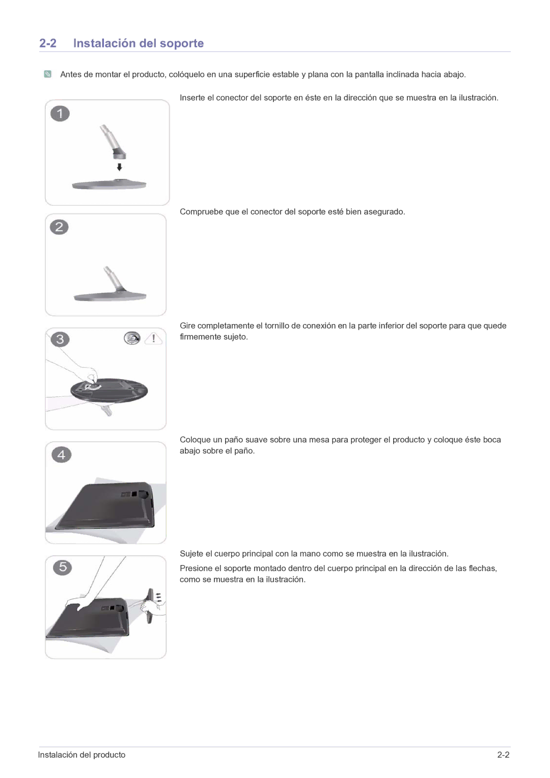 Samsung LS23EFPKFK/ZA, LS23EFPKFV/EN manual Instalación del soporte 