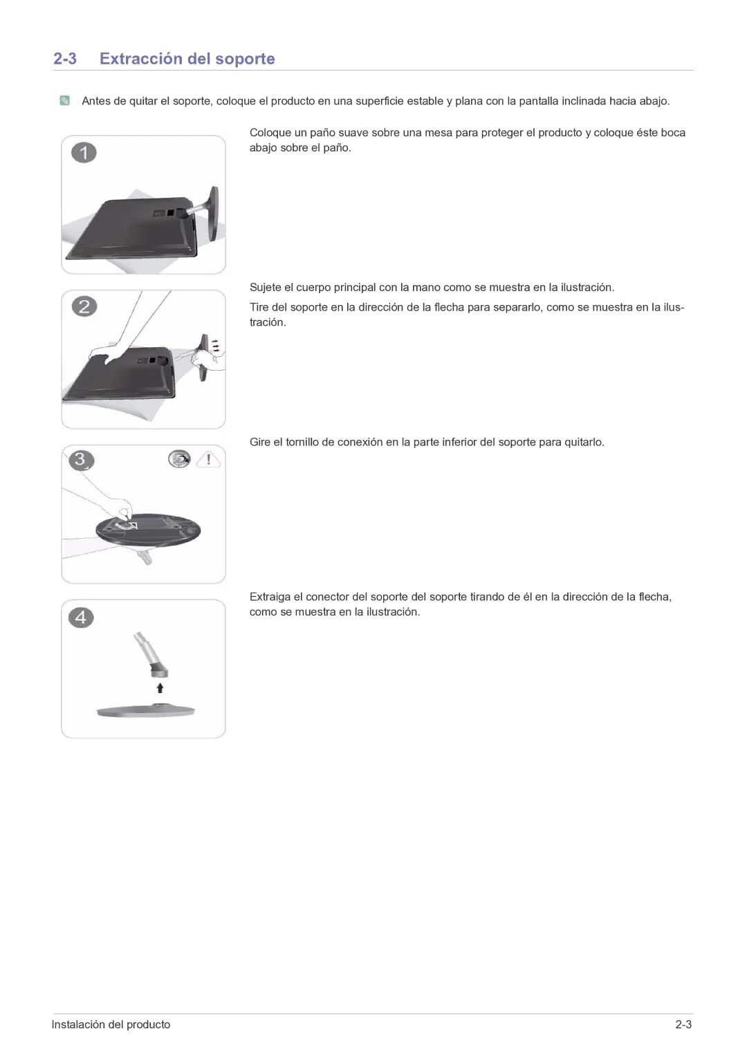 Samsung LS23EFPKFK/ZA, LS23EFPKFV/EN manual Extracción del soporte 