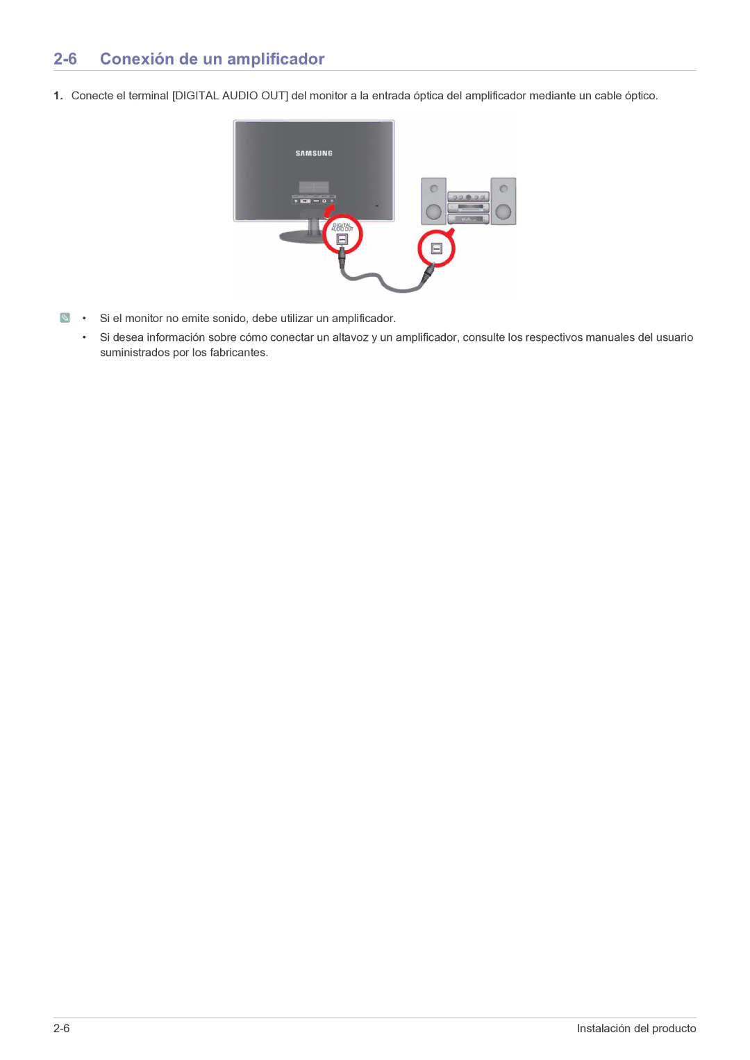 Samsung LS23EFPKFV/EN, LS23EFPKFK/ZA manual Conexión de un amplificador 