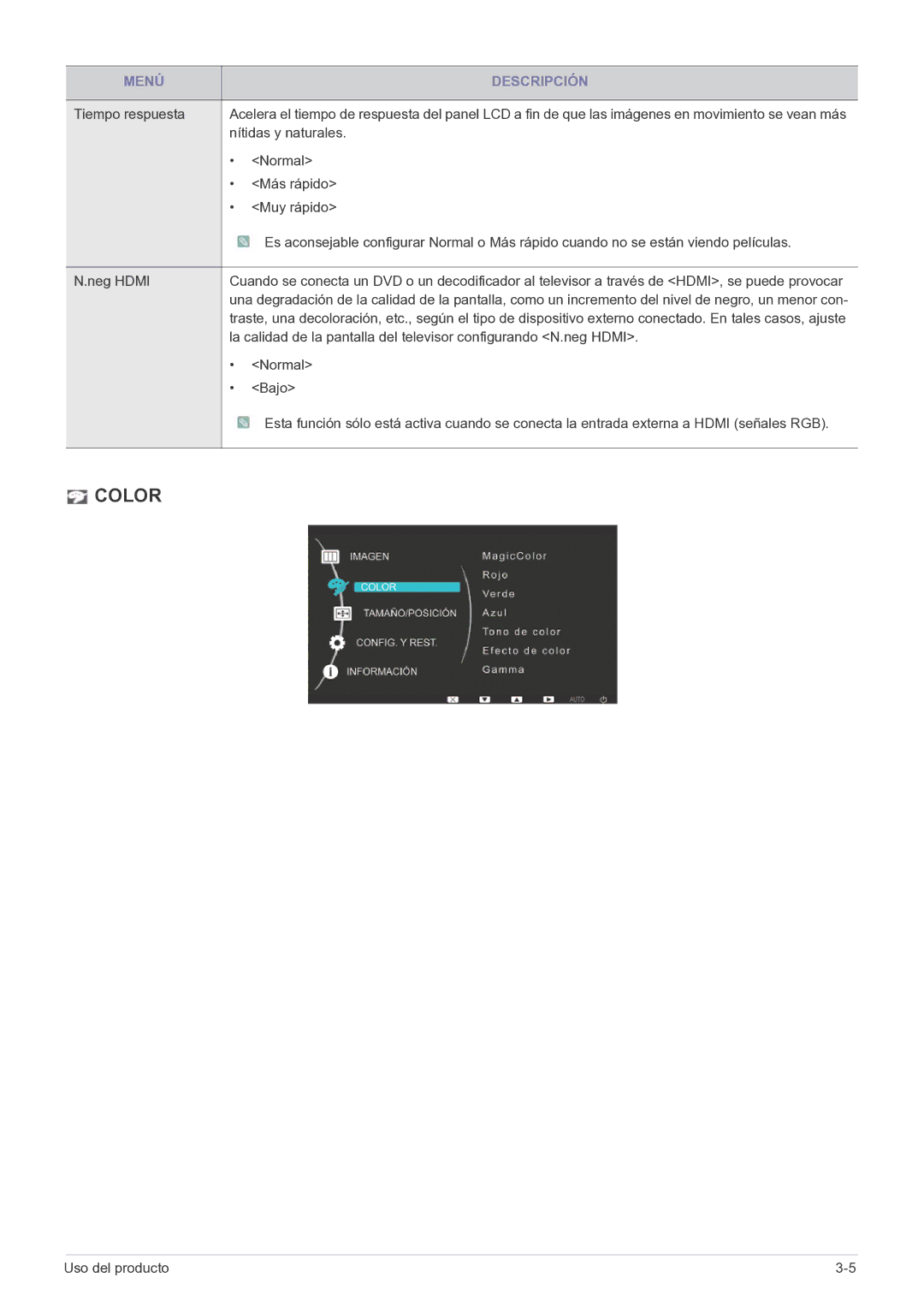 Samsung LS23EFPKFK/ZA, LS23EFPKFV/EN manual Color 