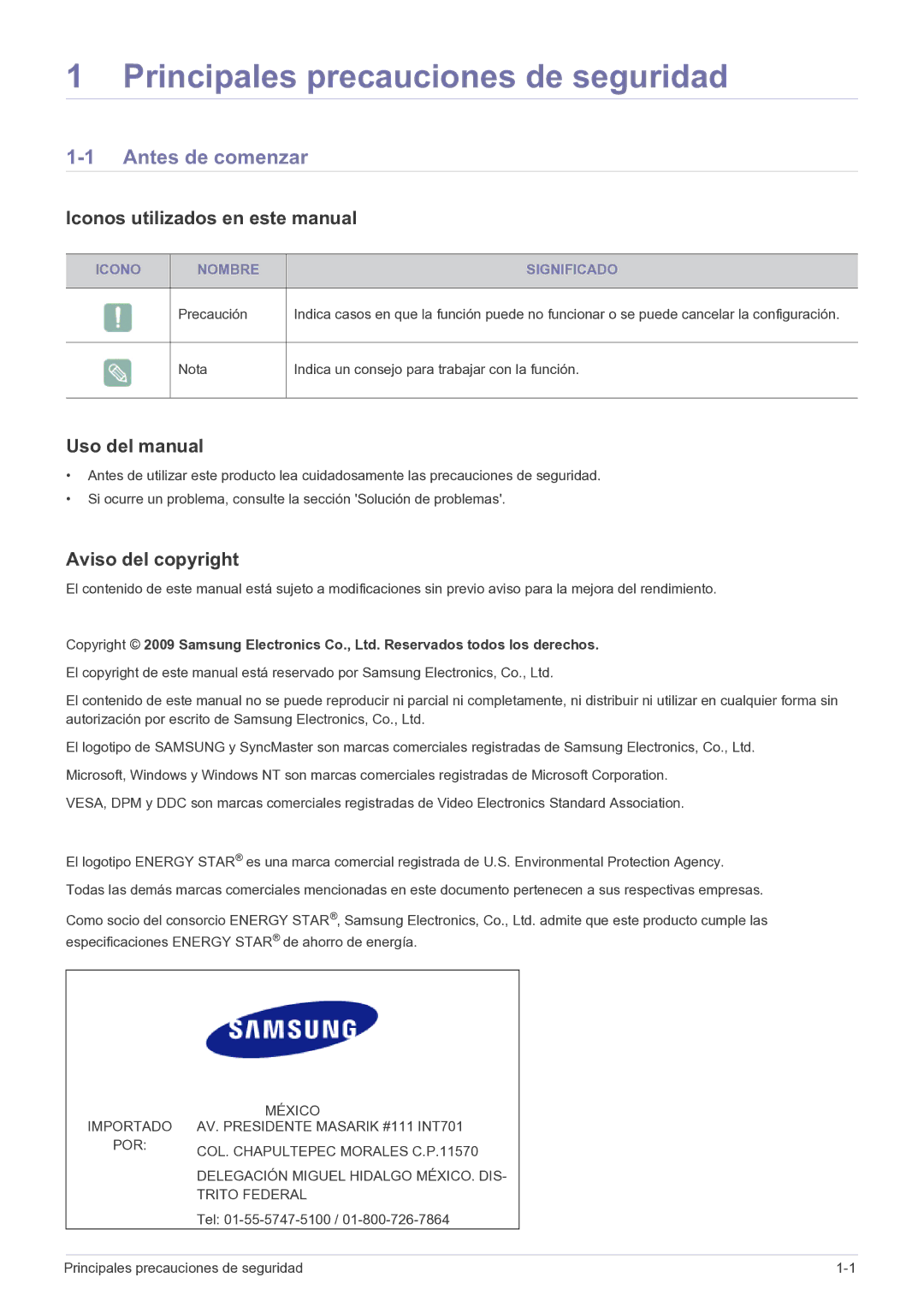 Samsung LS23EFPKFK/ZA Principales precauciones de seguridad, Antes de comenzar, Iconos utilizados en este manual 