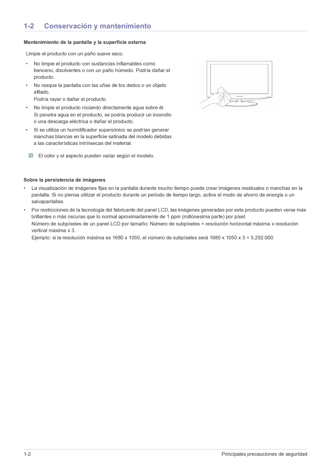 Samsung LS23EFPKFV/EN, LS23EFPKFK/ZA Conservación y mantenimiento, Mantenimiento de la pantalla y la superficie externa 