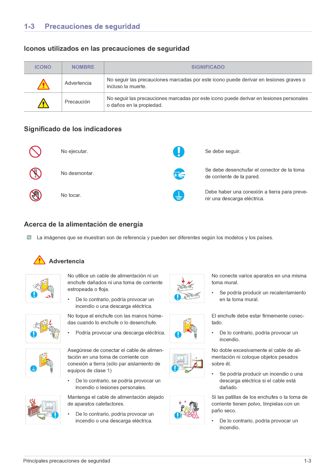 Samsung LS23EFPKFK/ZA, LS23EFPKFV/EN manual Precauciones de seguridad, Iconos utilizados en las precauciones de seguridad 