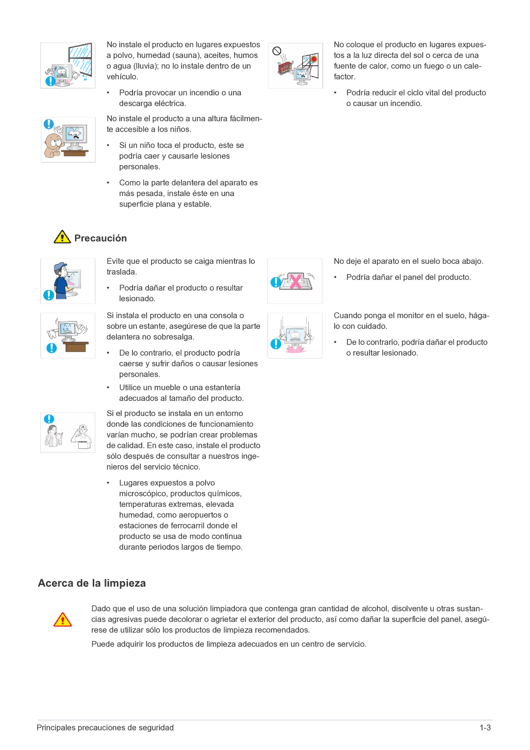 Samsung LS23EFPKFK/ZA, LS23EFPKFV/EN manual Acerca de la limpieza 