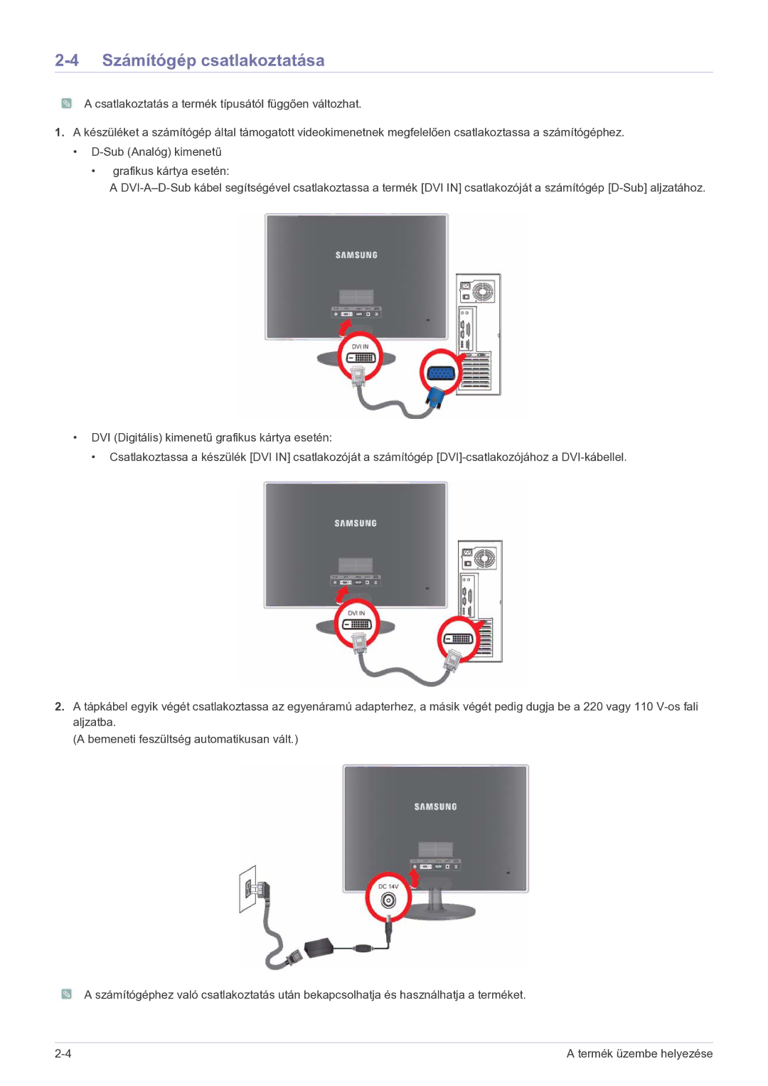 Samsung LS23EFPKFV/EN, LS23EFPKFK/ZA manual Számítógép csatlakoztatása 