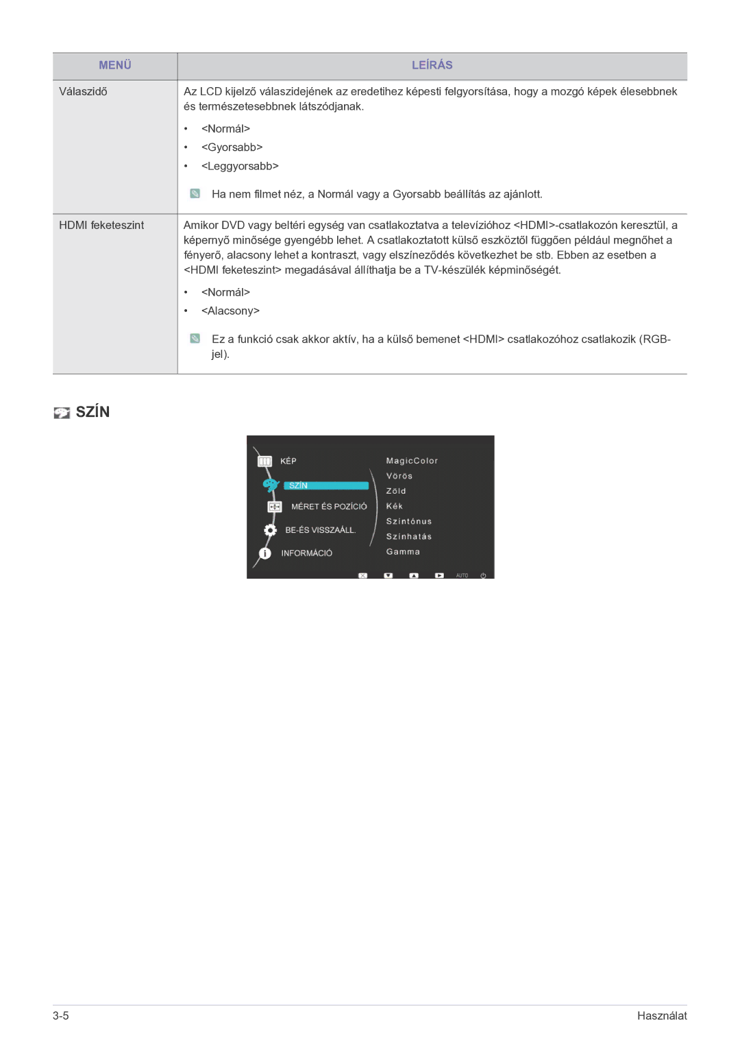 Samsung LS23EFPKFV/EN, LS23EFPKFK/ZA manual Szín 