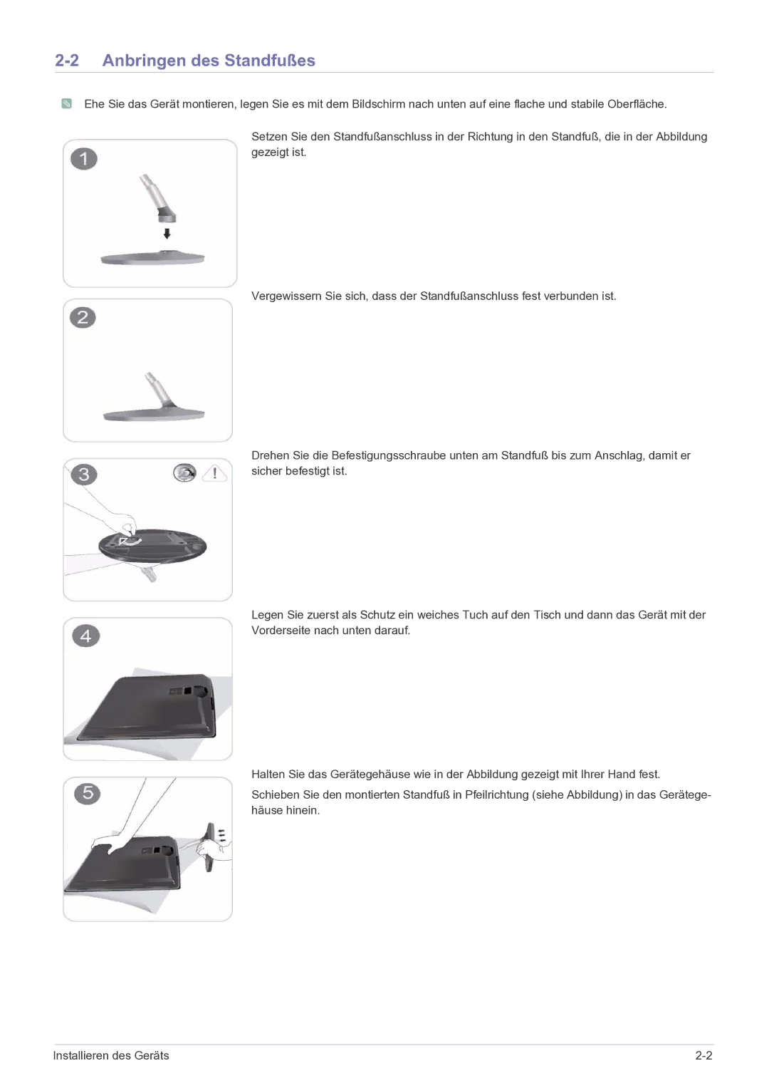 Samsung LS23EFPKFV/EN manual Anbringen des Standfußes 