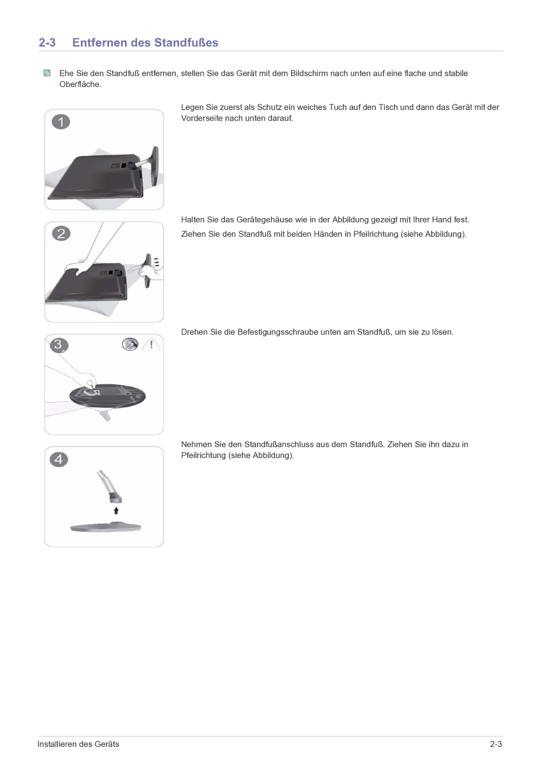 Samsung LS23EFPKFV/EN manual Entfernen des Standfußes 