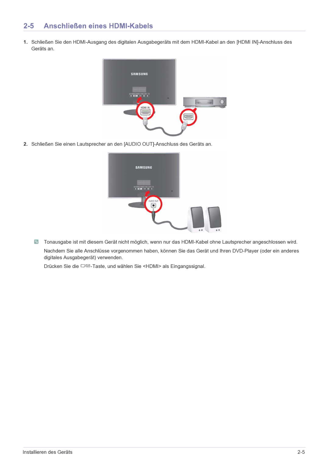 Samsung LS23EFPKFV/EN manual Anschließen eines HDMI-Kabels 