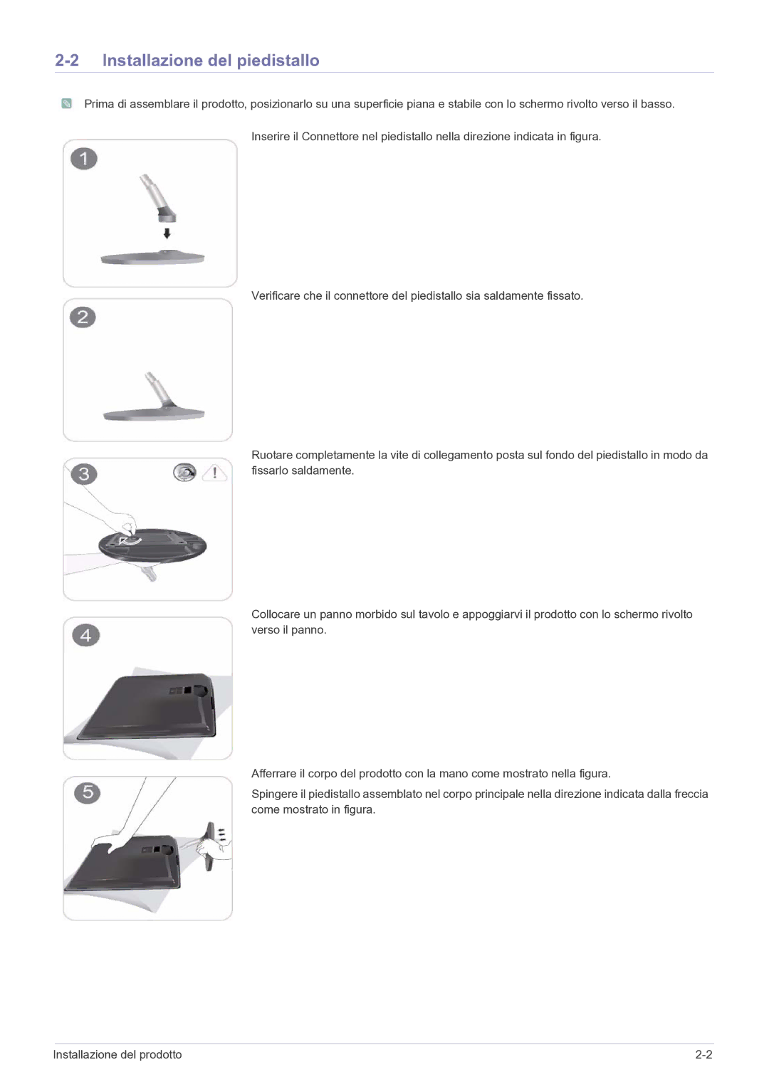 Samsung LS23EFPKFV/EN manual Installazione del piedistallo 