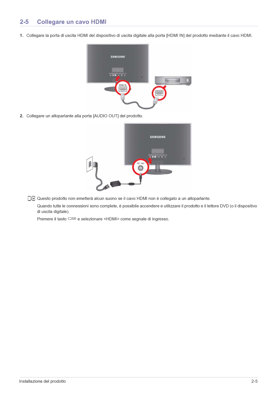 Samsung LS23EFPKFV/EN manual Collegare un cavo Hdmi 