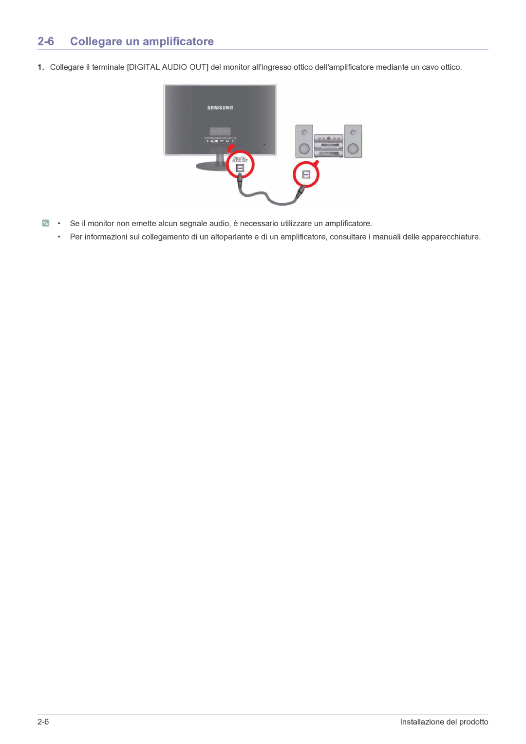 Samsung LS23EFPKFV/EN manual Collegare un amplificatore 