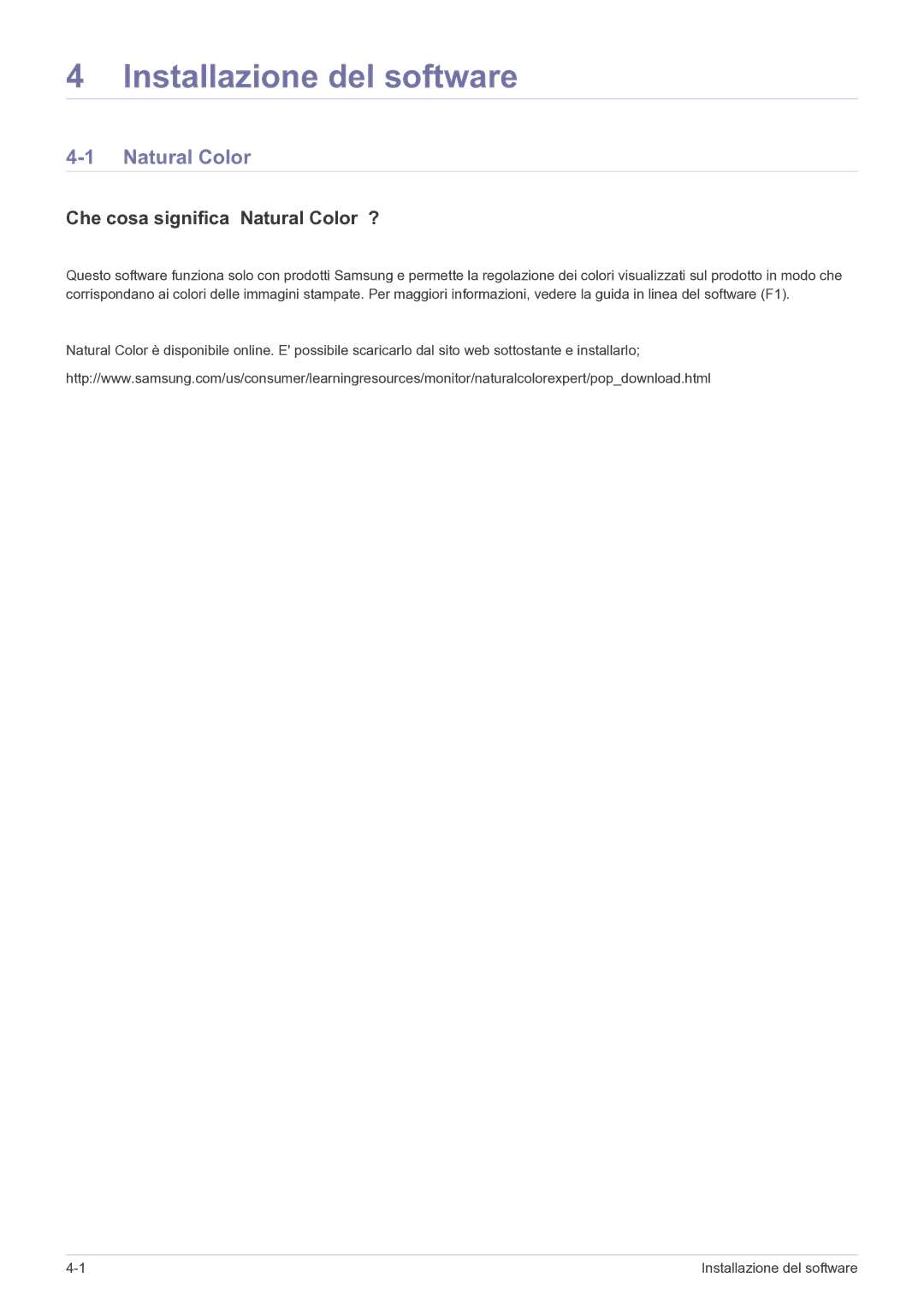 Samsung LS23EFPKFV/EN manual Installazione del software, Che cosa significa Natural Color ? 