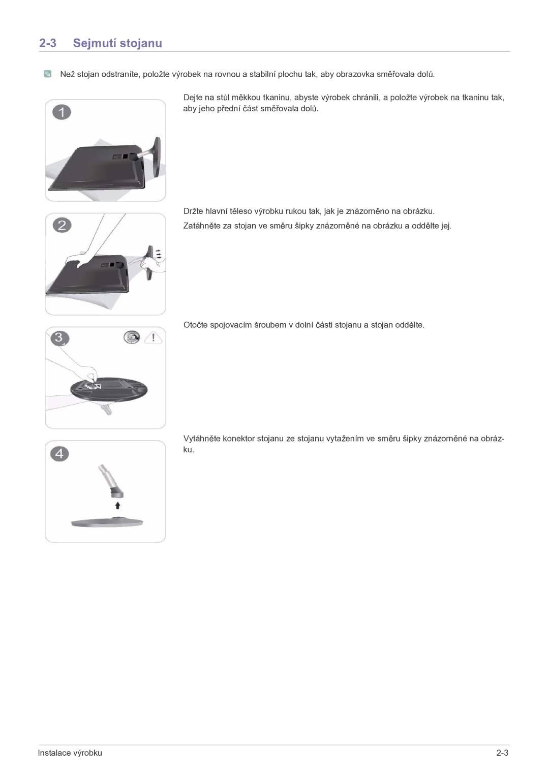 Samsung LS23EFPKFV/EN manual Sejmutí stojanu 