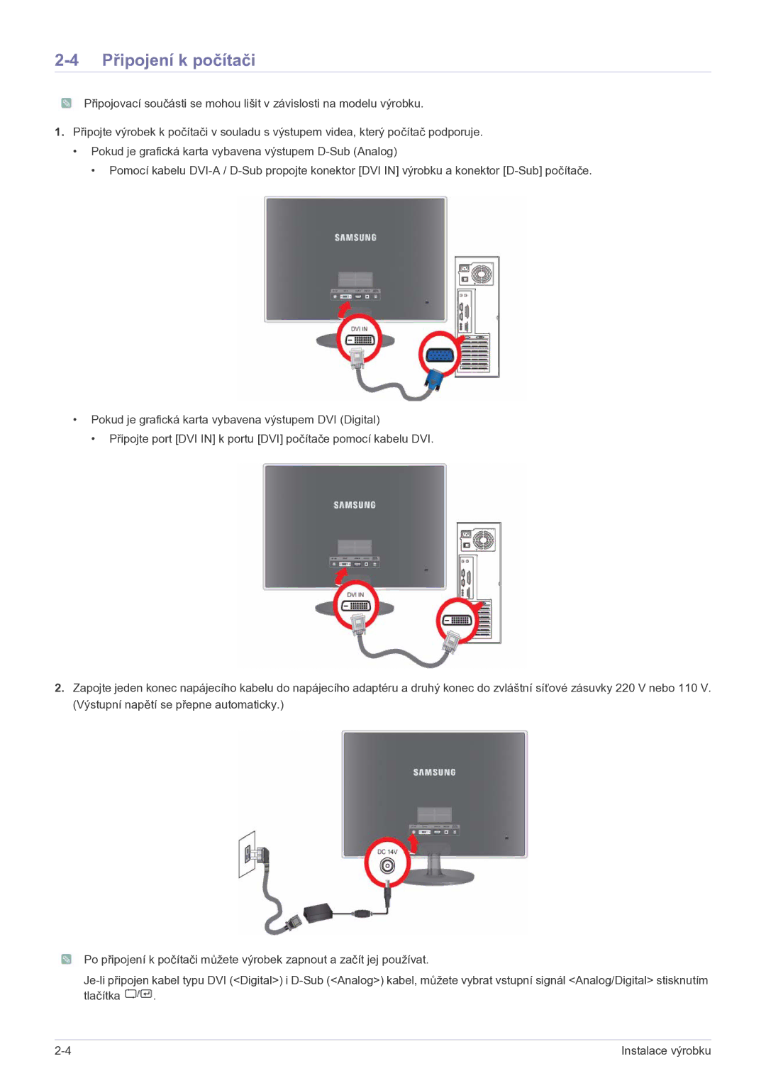 Samsung LS23EFPKFV/EN manual Připojení k počítači 