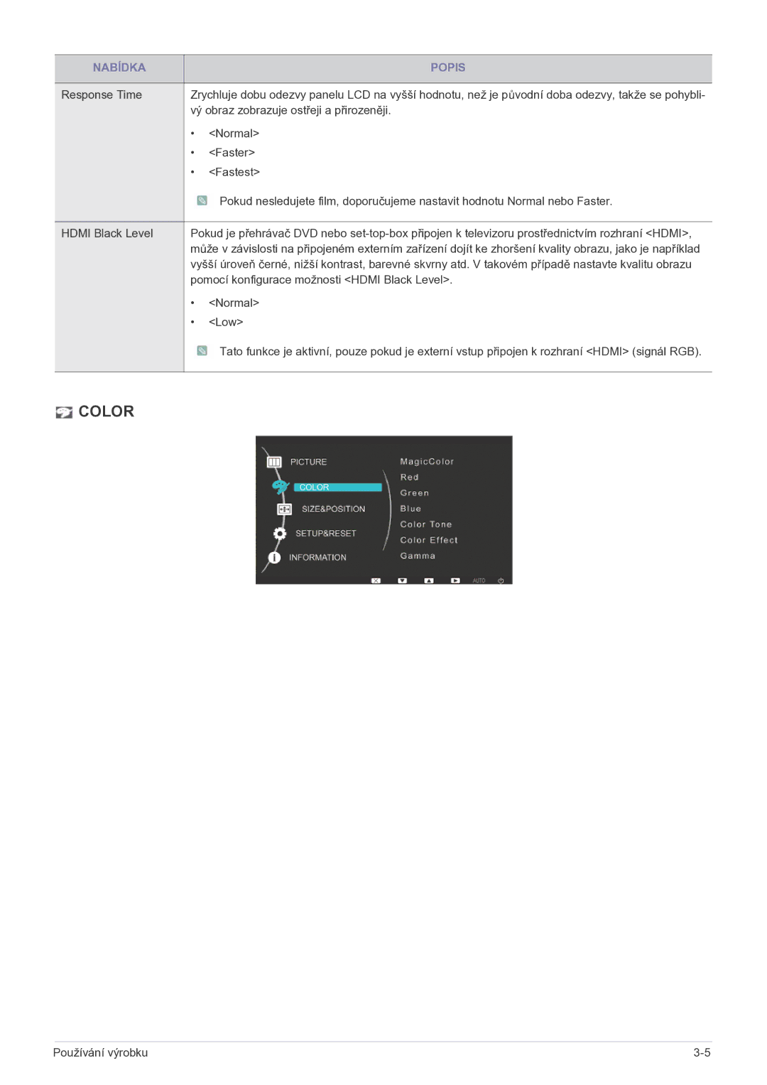 Samsung LS23EFPKFV/EN manual Color 