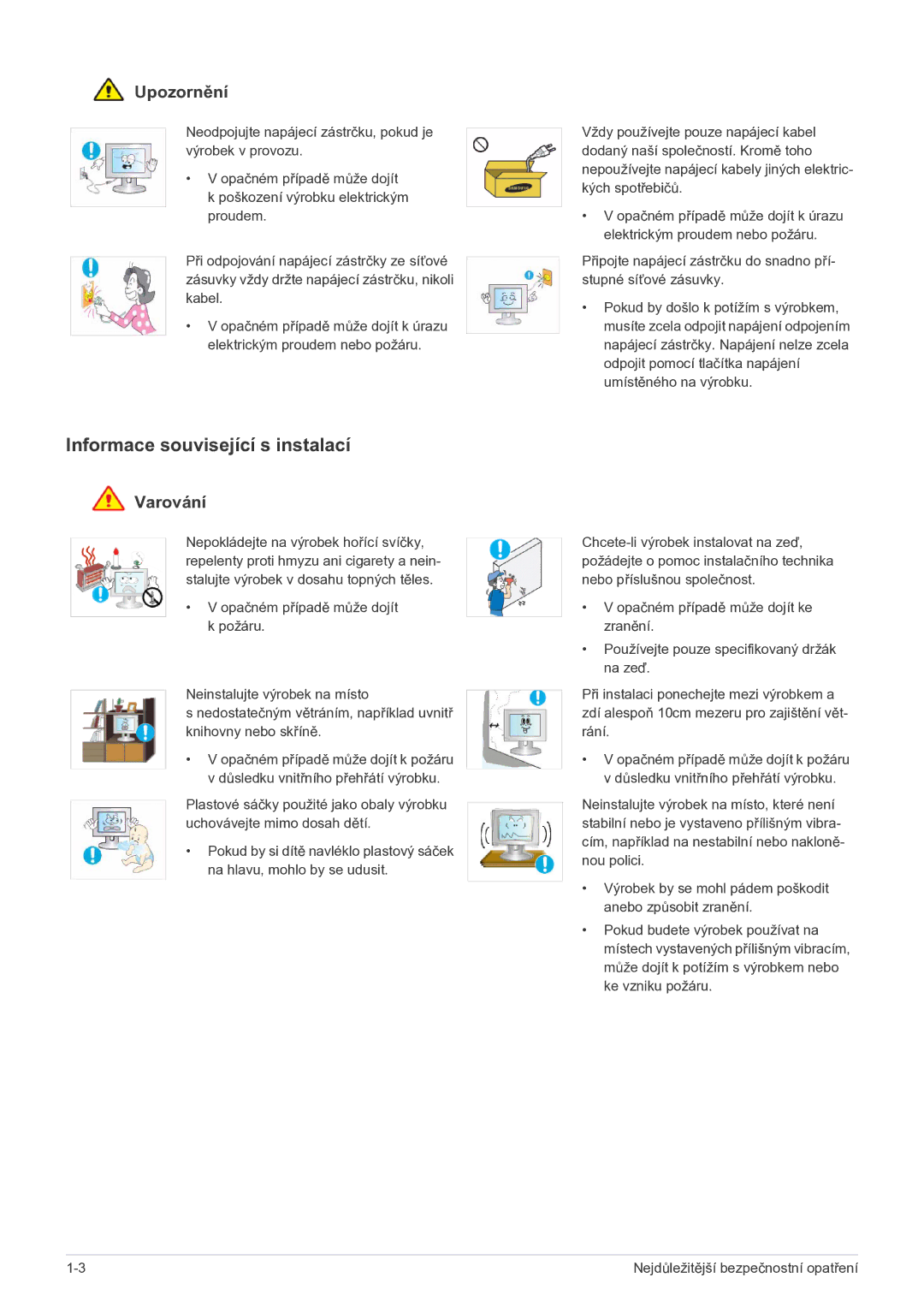 Samsung LS23EFPKFV/EN manual Informace související s instalací, Upozornění 