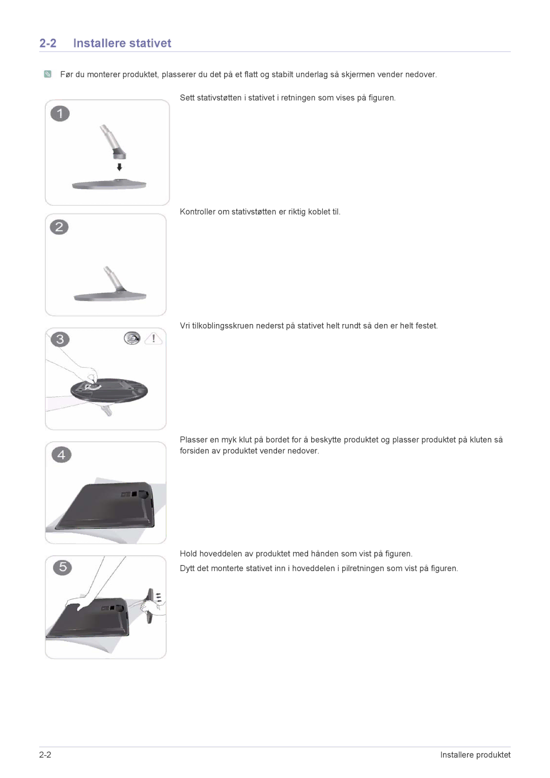 Samsung LS23EFPKFV/EN manual Installere stativet 