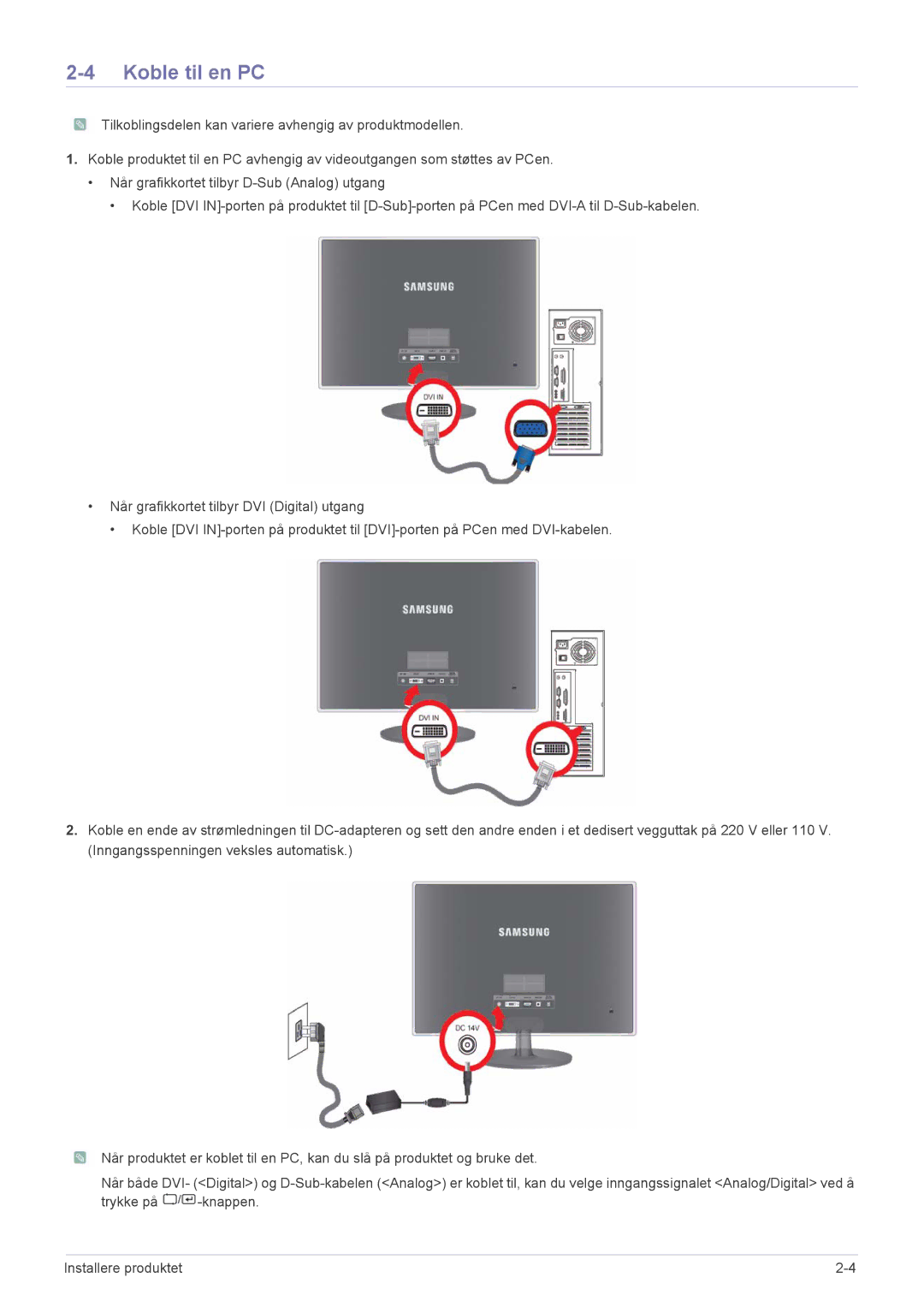 Samsung LS23EFPKFV/EN manual Koble til en PC 