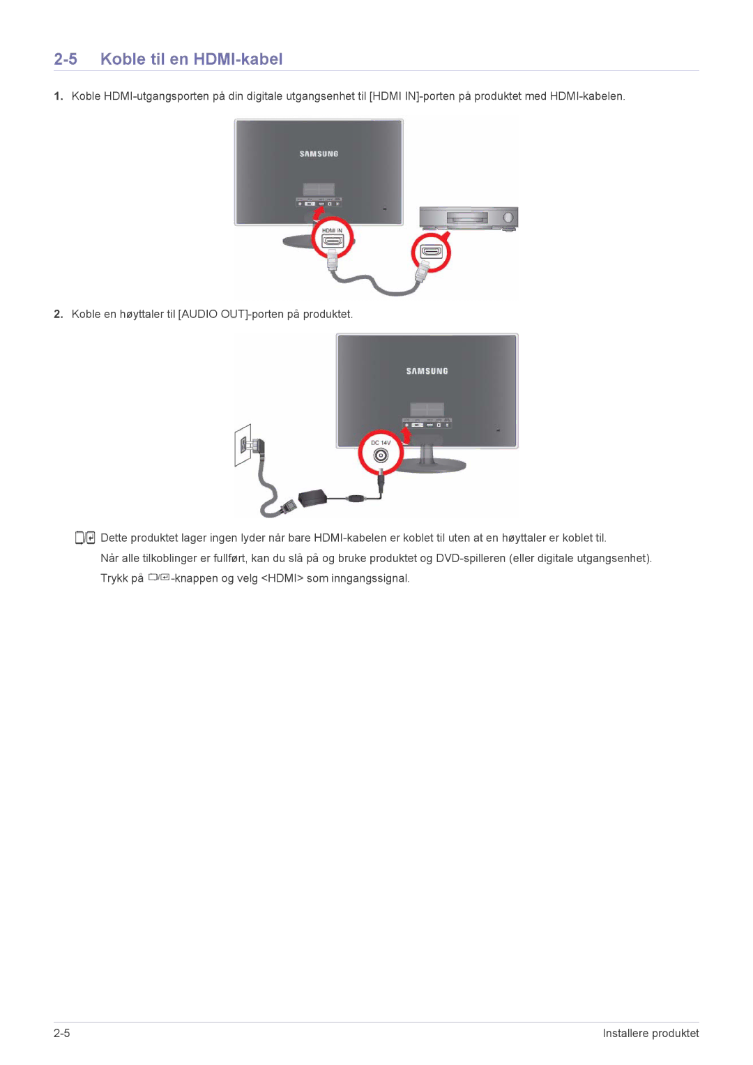 Samsung LS23EFPKFV/EN manual Koble til en HDMI-kabel 