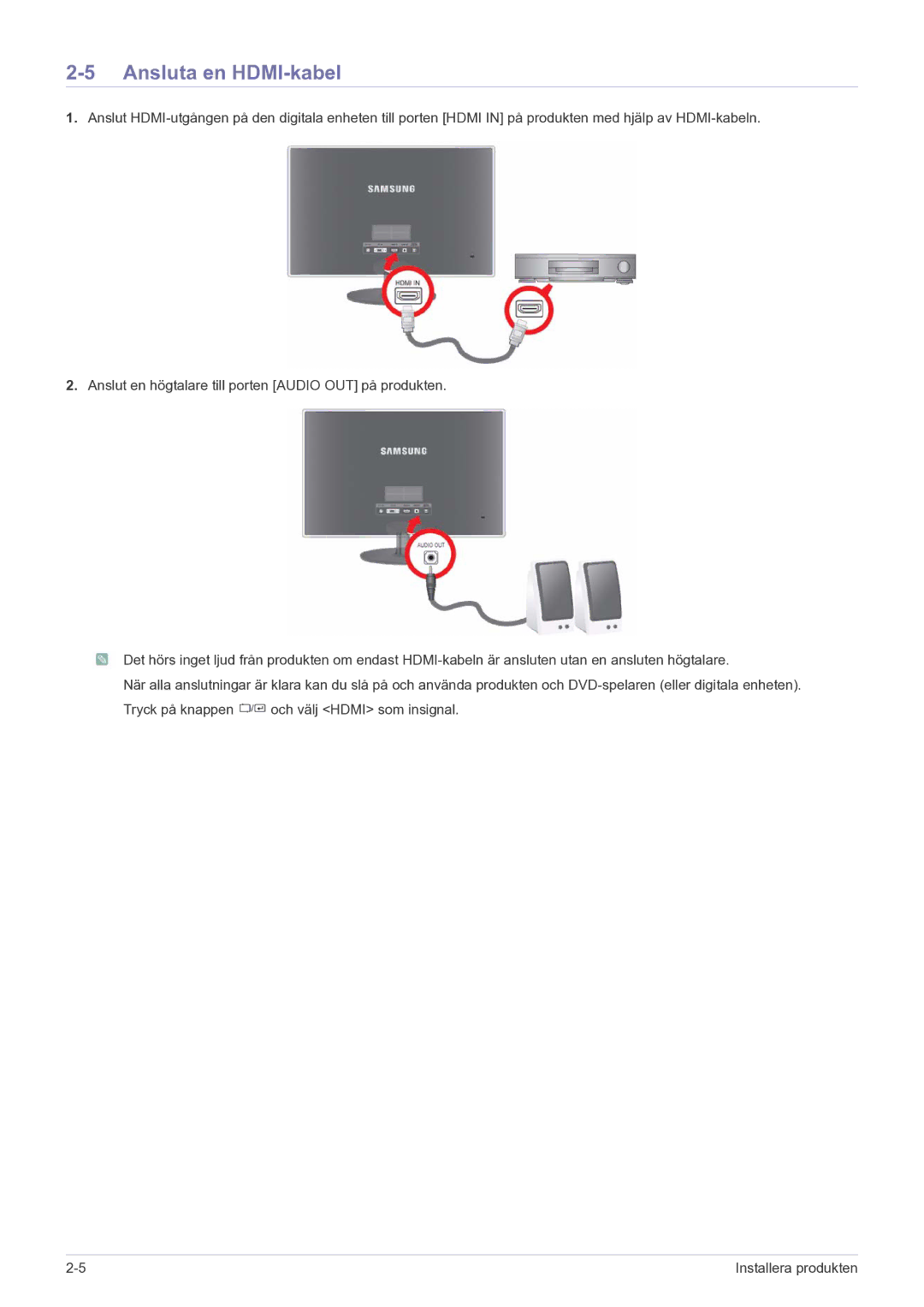 Samsung LS23EFPKFV/EN manual Ansluta en HDMI-kabel 