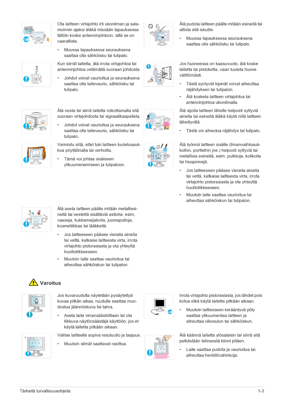 Samsung LS23EFPKFV/EN manual Tämä voi johtaa sisäiseen ylikuumenemiseen ja tulipaloon 