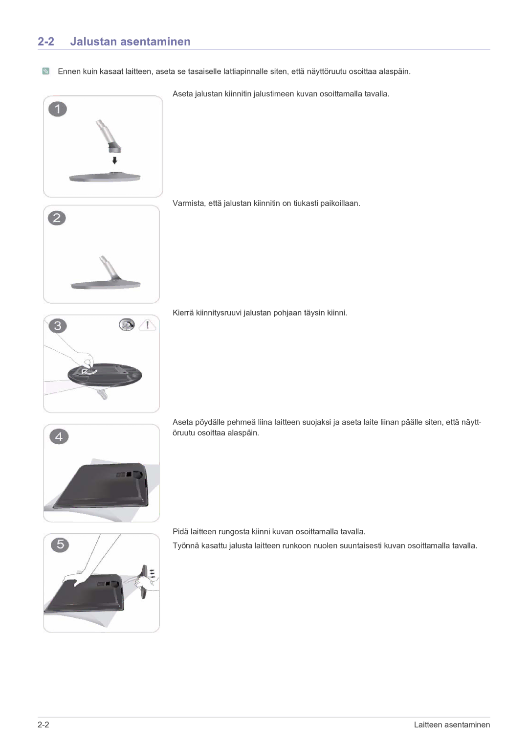 Samsung LS23EFPKFV/EN manual Jalustan asentaminen 