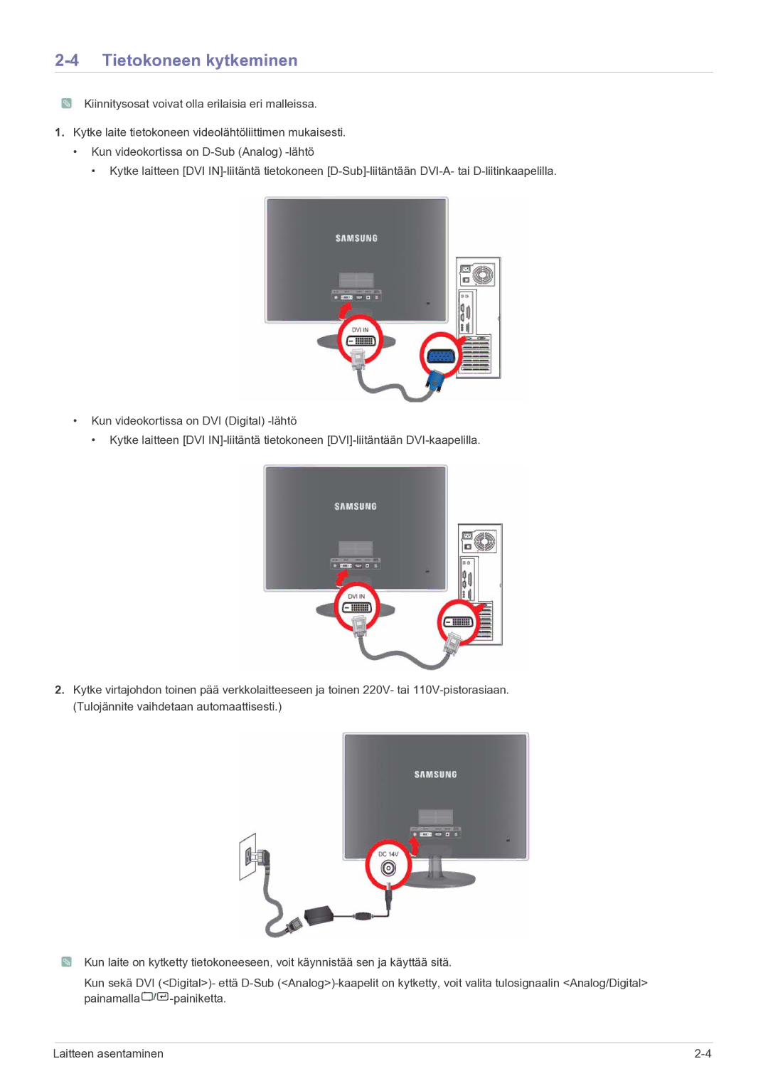 Samsung LS23EFPKFV/EN manual Tietokoneen kytkeminen 