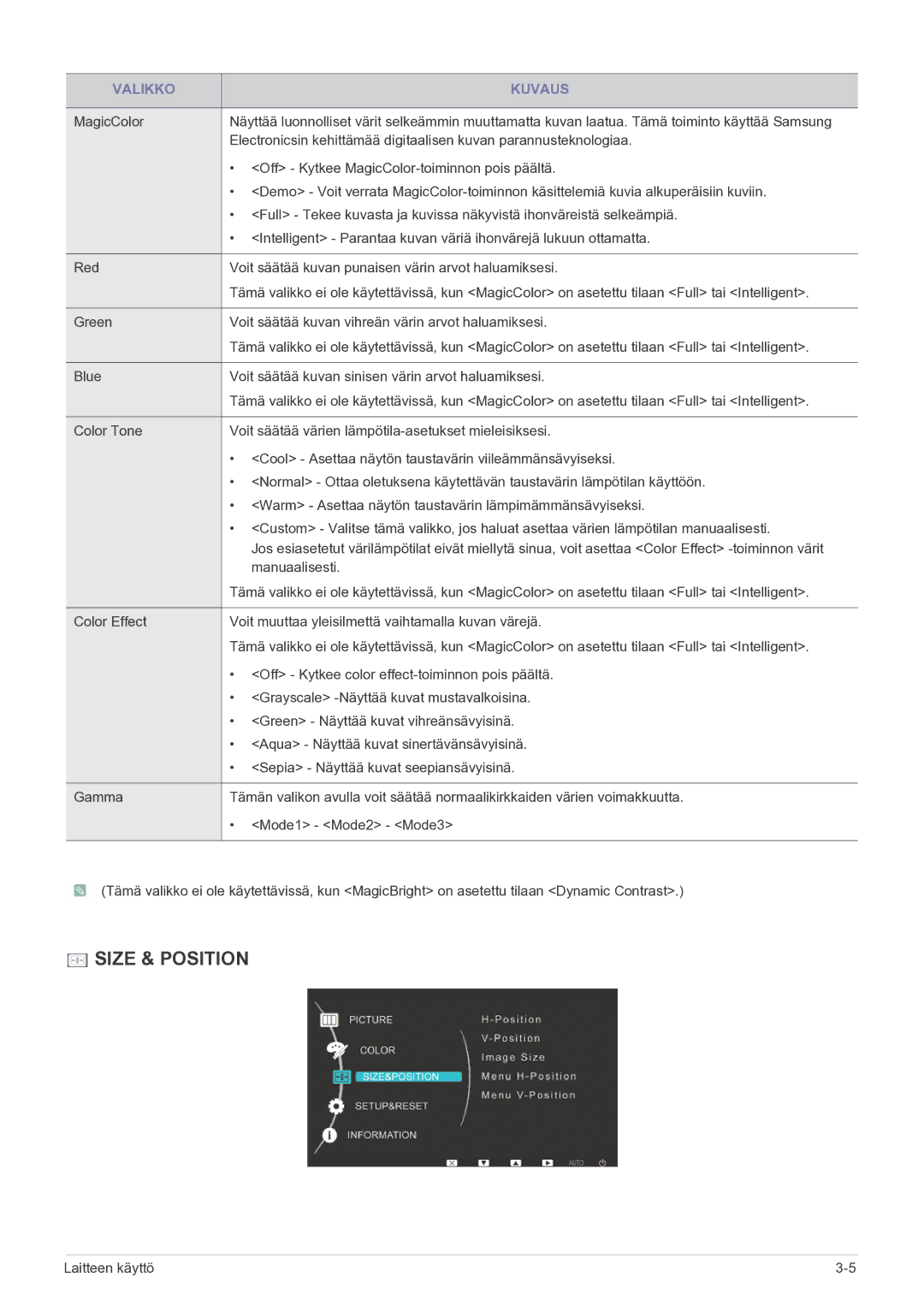 Samsung LS23EFPKFV/EN manual Size & Position 