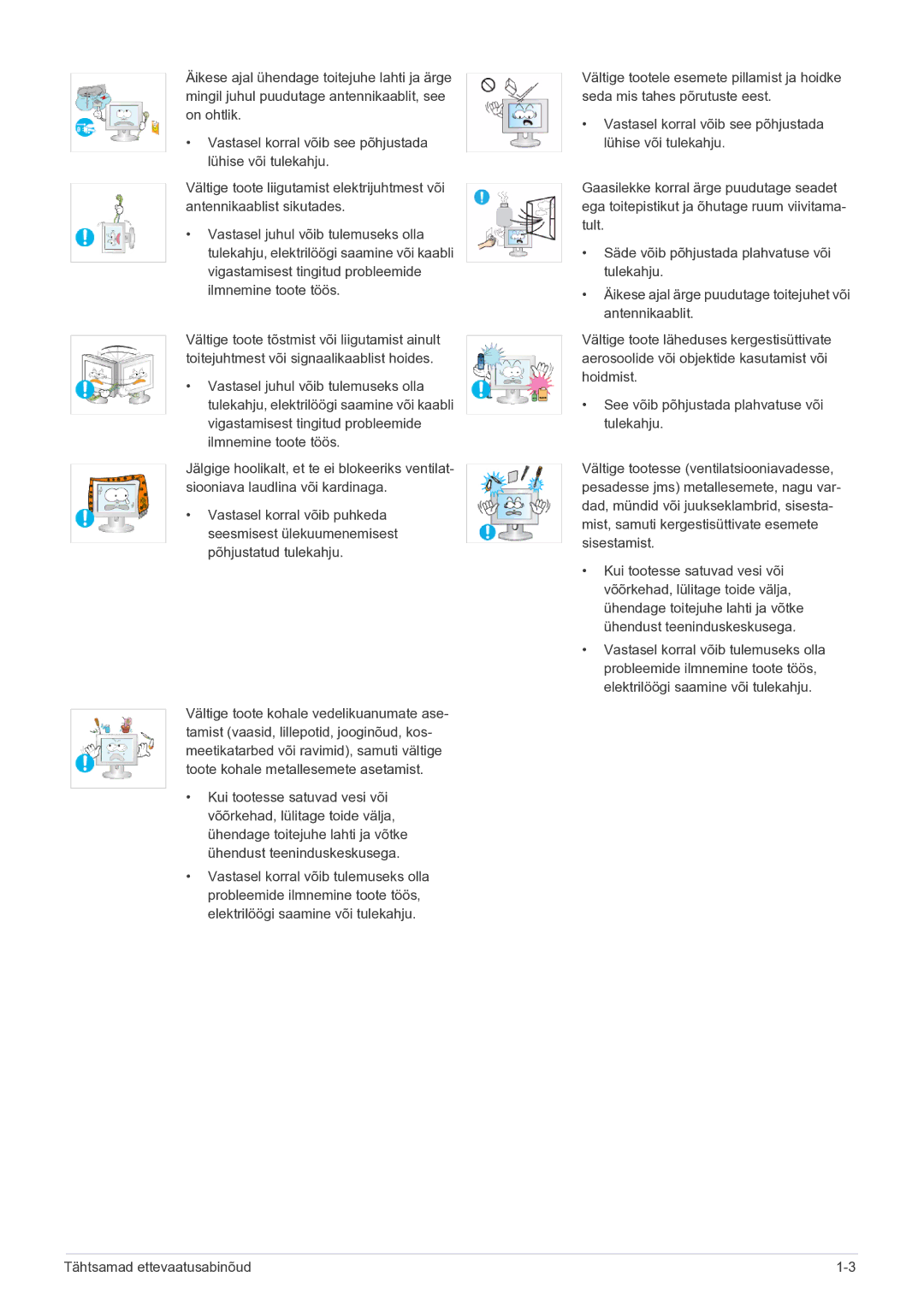 Samsung LS23EFPKFV/EN manual Tähtsamad ettevaatusabinõud 