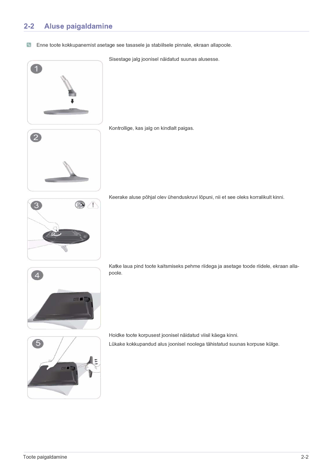 Samsung LS23EFPKFV/EN manual Aluse paigaldamine 