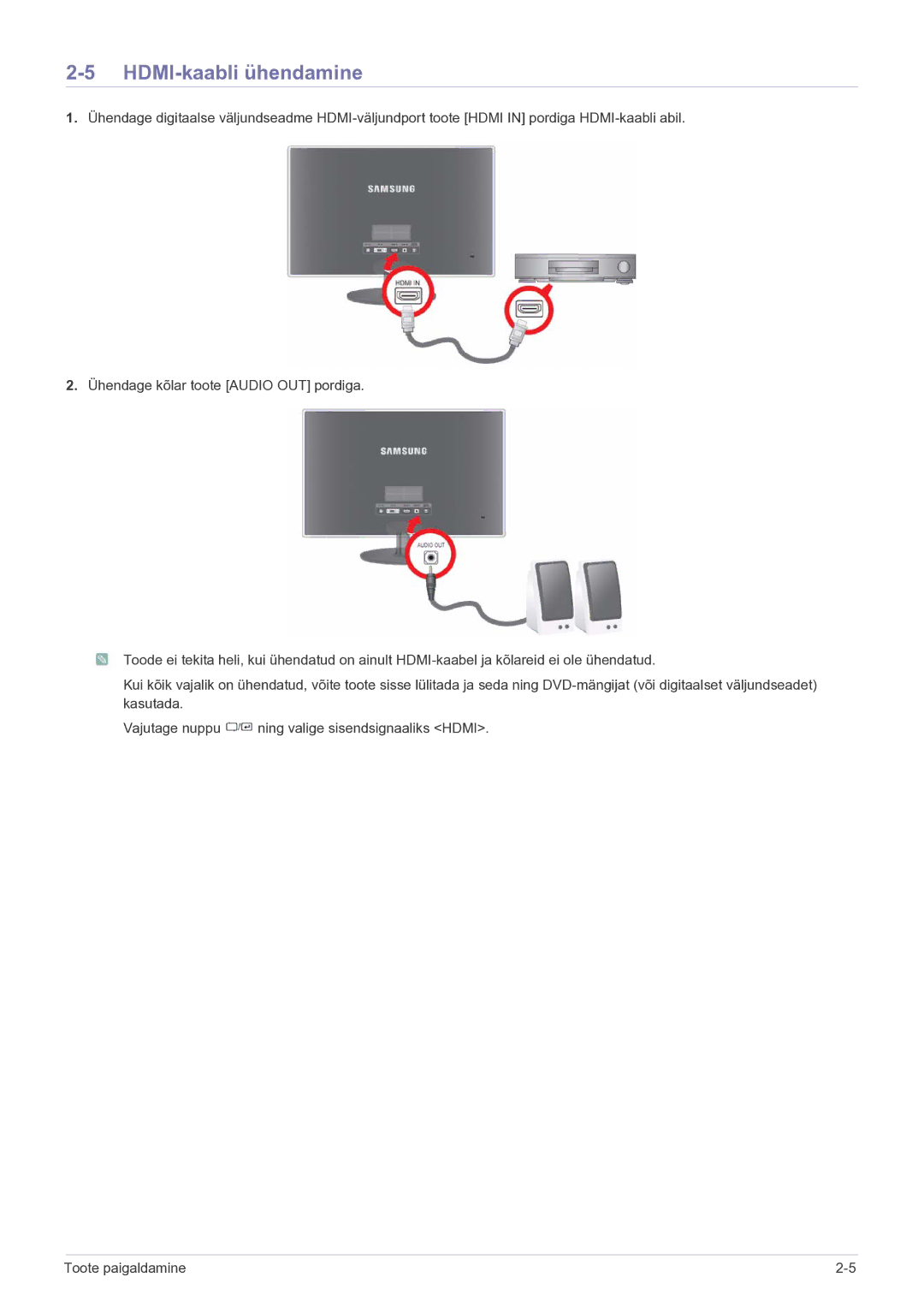 Samsung LS23EFPKFV/EN manual HDMI-kaabli ühendamine 