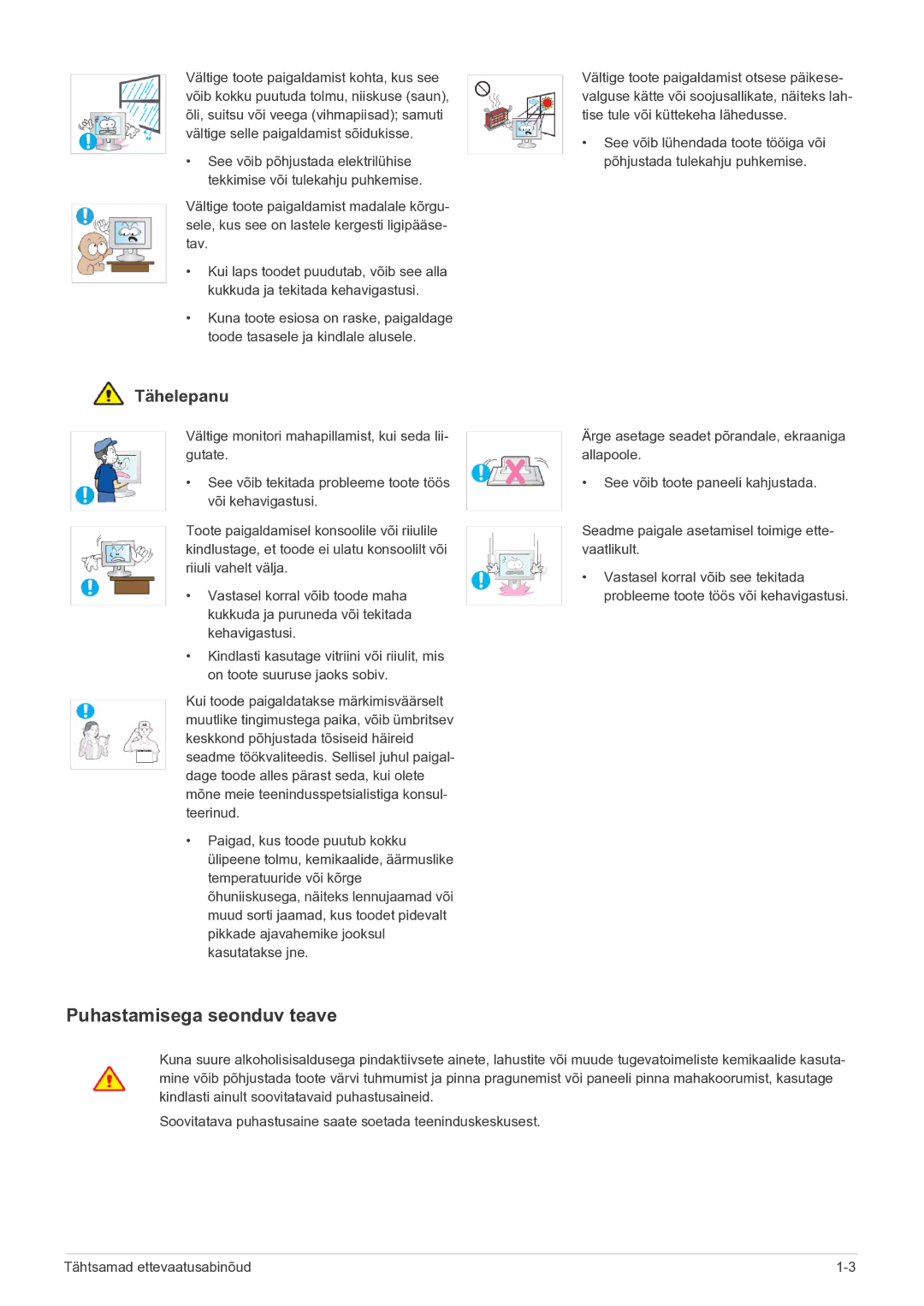 Samsung LS23EFPKFV/EN manual Puhastamisega seonduv teave 