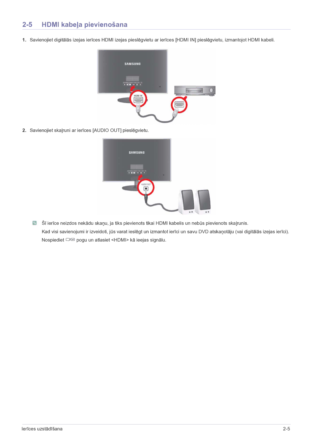 Samsung LS23EFPKFV/EN manual Hdmi kabeļa pievienošana 